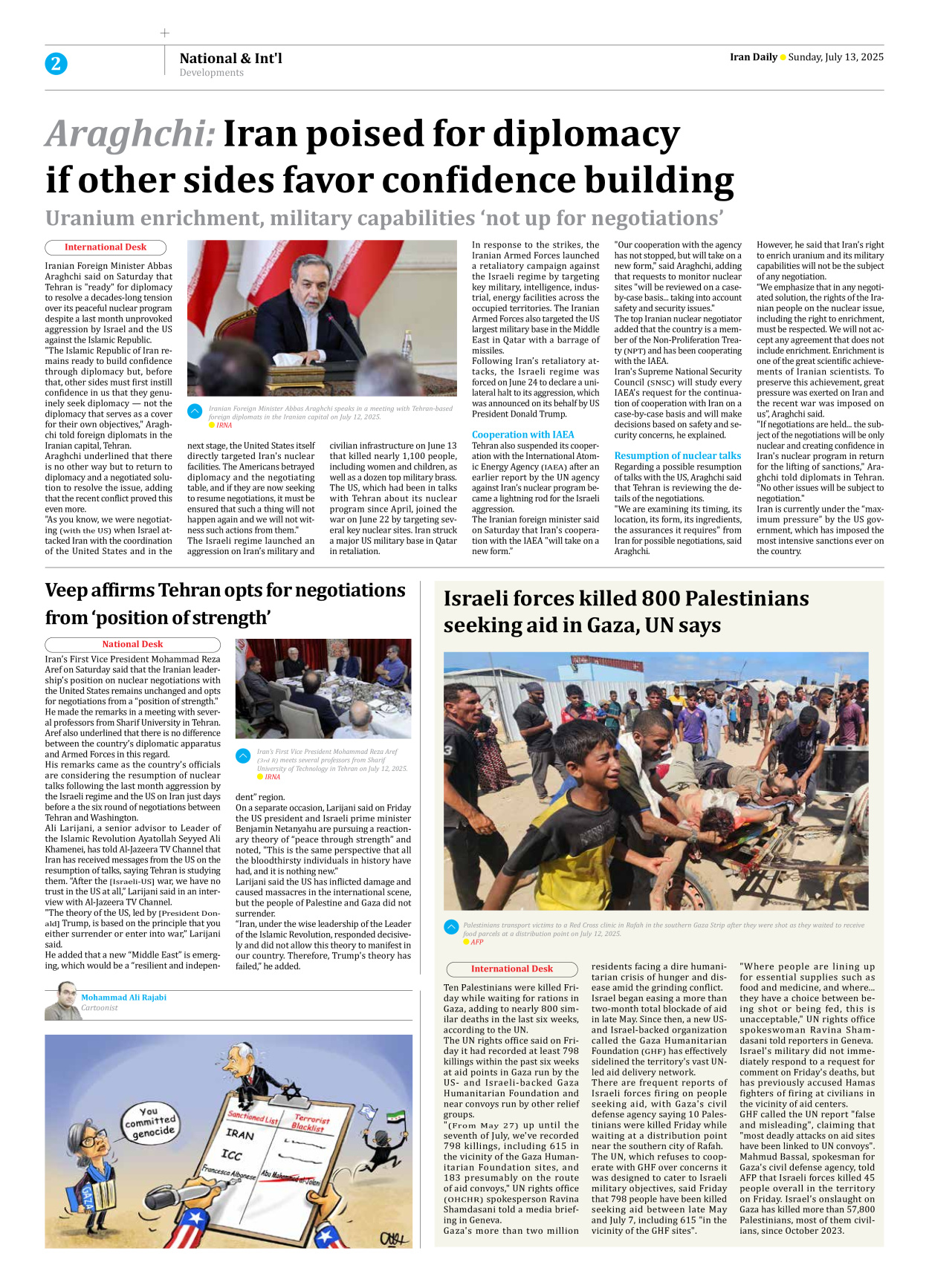 Iran Daily - Number Seven Thousand Eight Hundred and Seventy Seven - 13 July 2025 - Page 2