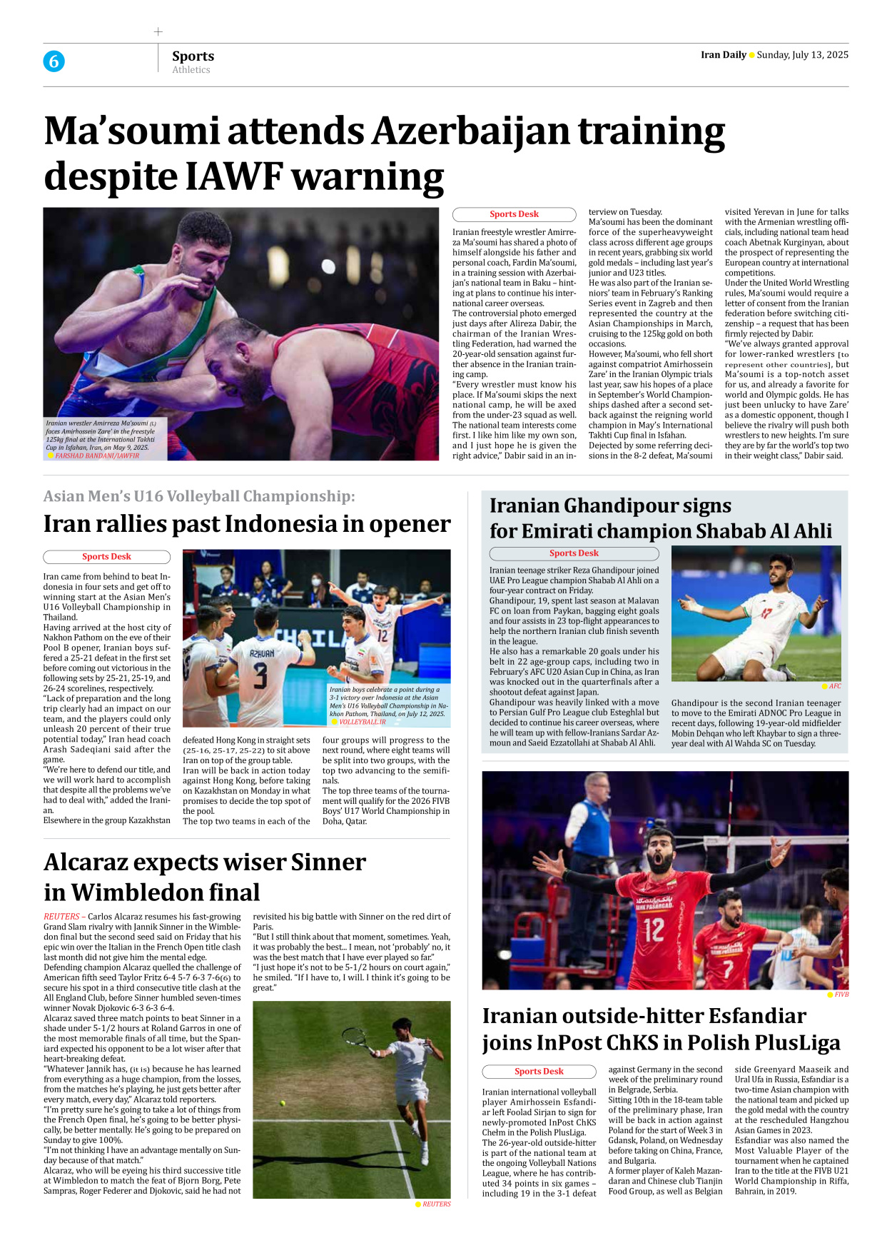 Iran Daily - Number Seven Thousand Eight Hundred and Seventy Seven - 13 July 2025 - Page 6