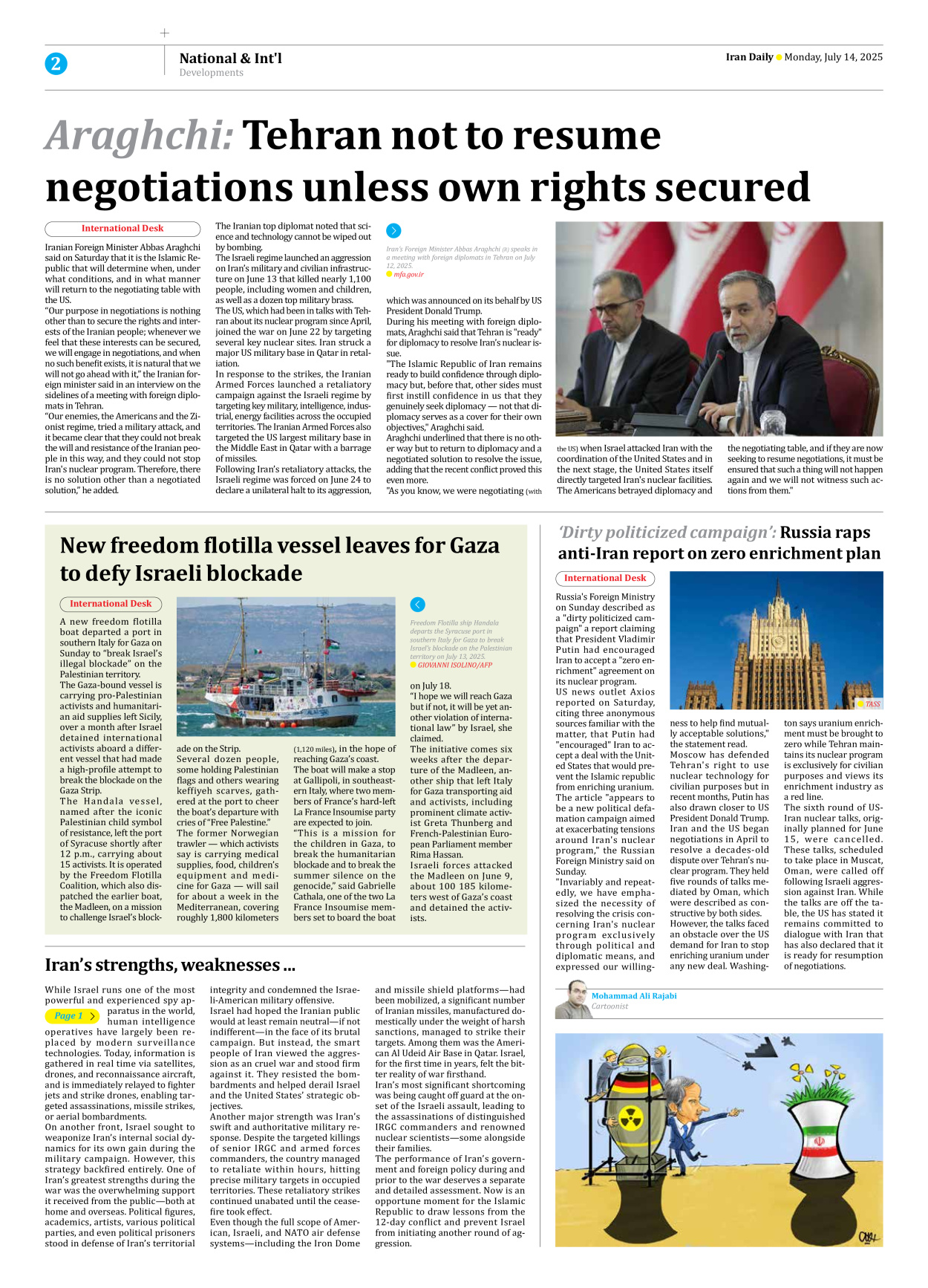 Iran Daily - Number Seven Thousand Eight Hundred and Seventy Eight - 14 July 2025 - Page 2