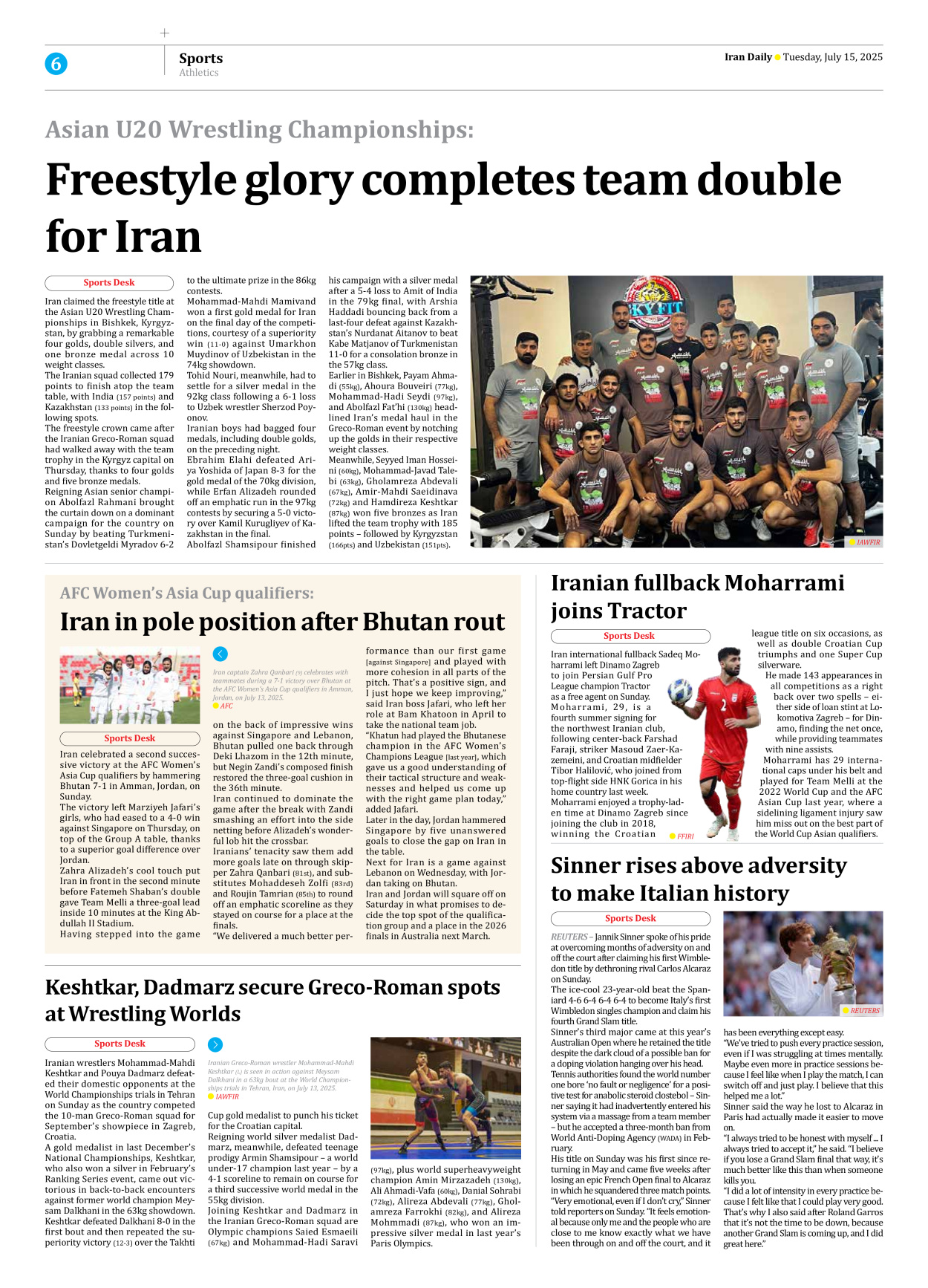 Iran Daily - Number Seven Thousand Eight Hundred and Seventy Nine - 15 July 2025 - Page 6