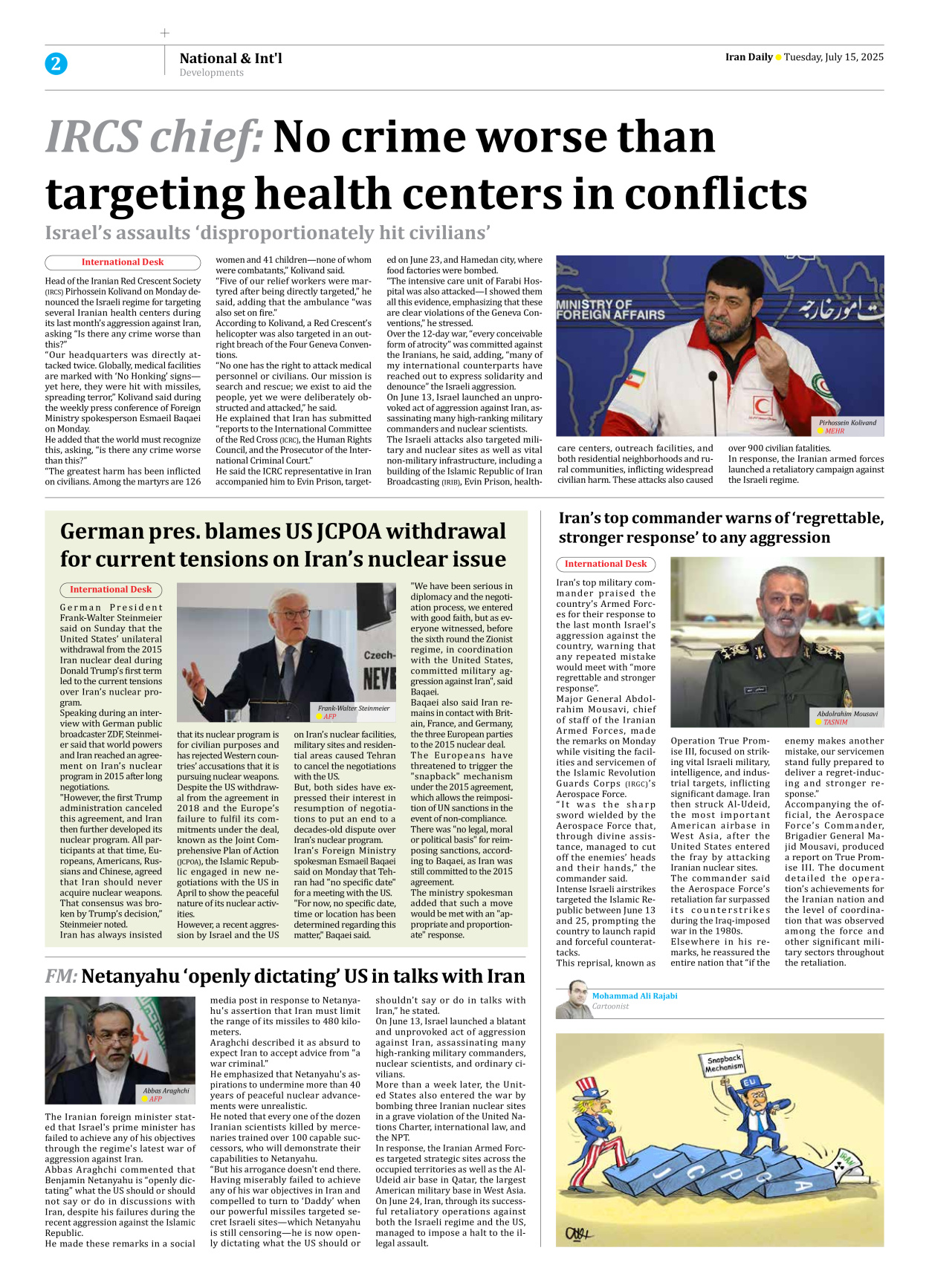Iran Daily - Number Seven Thousand Eight Hundred and Seventy Nine - 15 July 2025 - Page 2