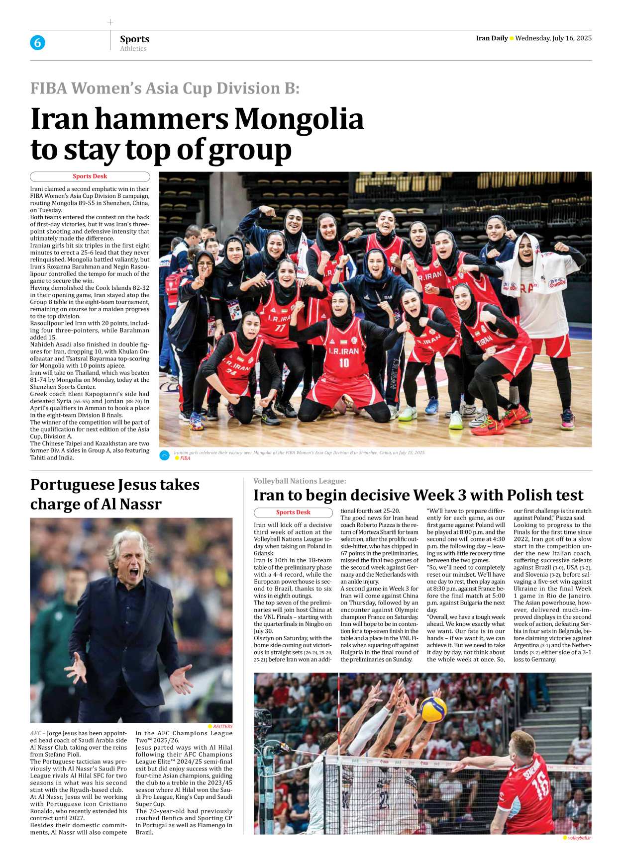 Iran Daily - Number Seven Thousand Eight Hundred and Eighty - 16 July 2025 - Page 6