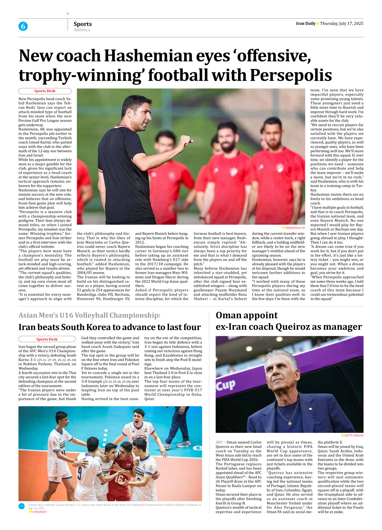Iran Daily - Number Seven Thousand Eight Hundred and Eighty One - 17 July 2025 - Page 6
