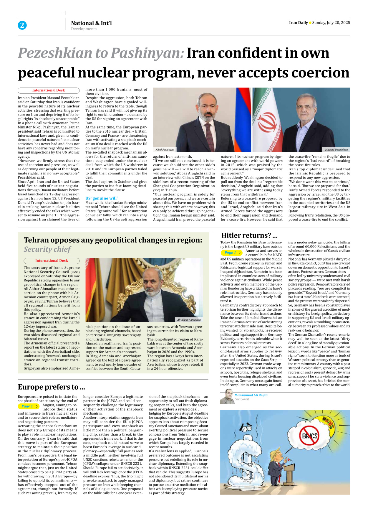 Iran Daily - Number Seven Thousand Eight Hundred and Eighty Three - 20 July 2025 - Page 2