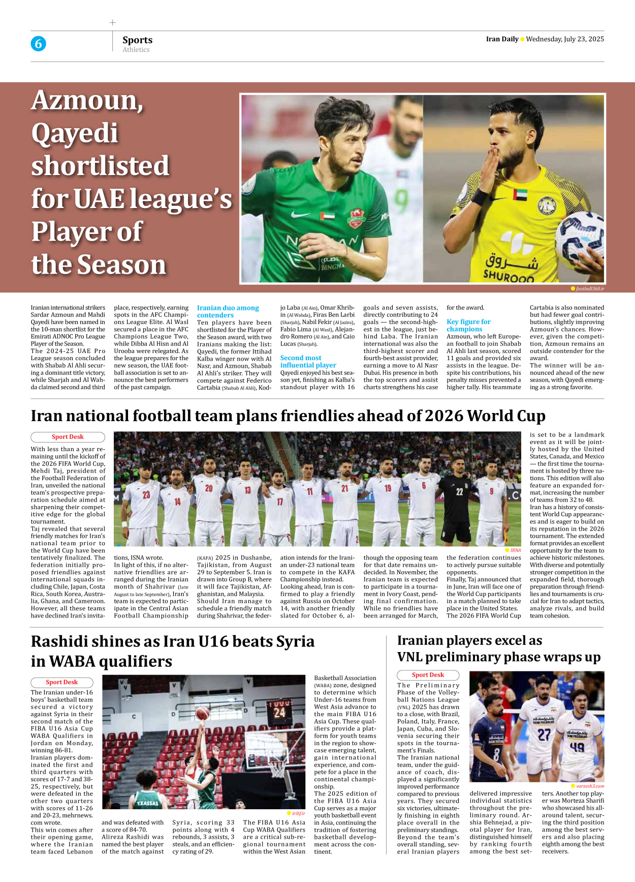 Iran Daily - Number Seven Thousand Eight Hundred and Eighty Six - 23 July 2025 - Page 6