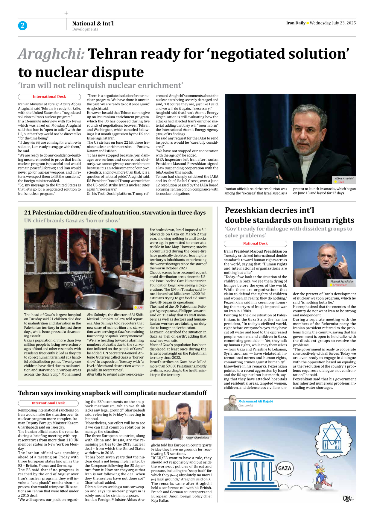 Iran Daily - Number Seven Thousand Eight Hundred and Eighty Six - 23 July 2025 - Page 2