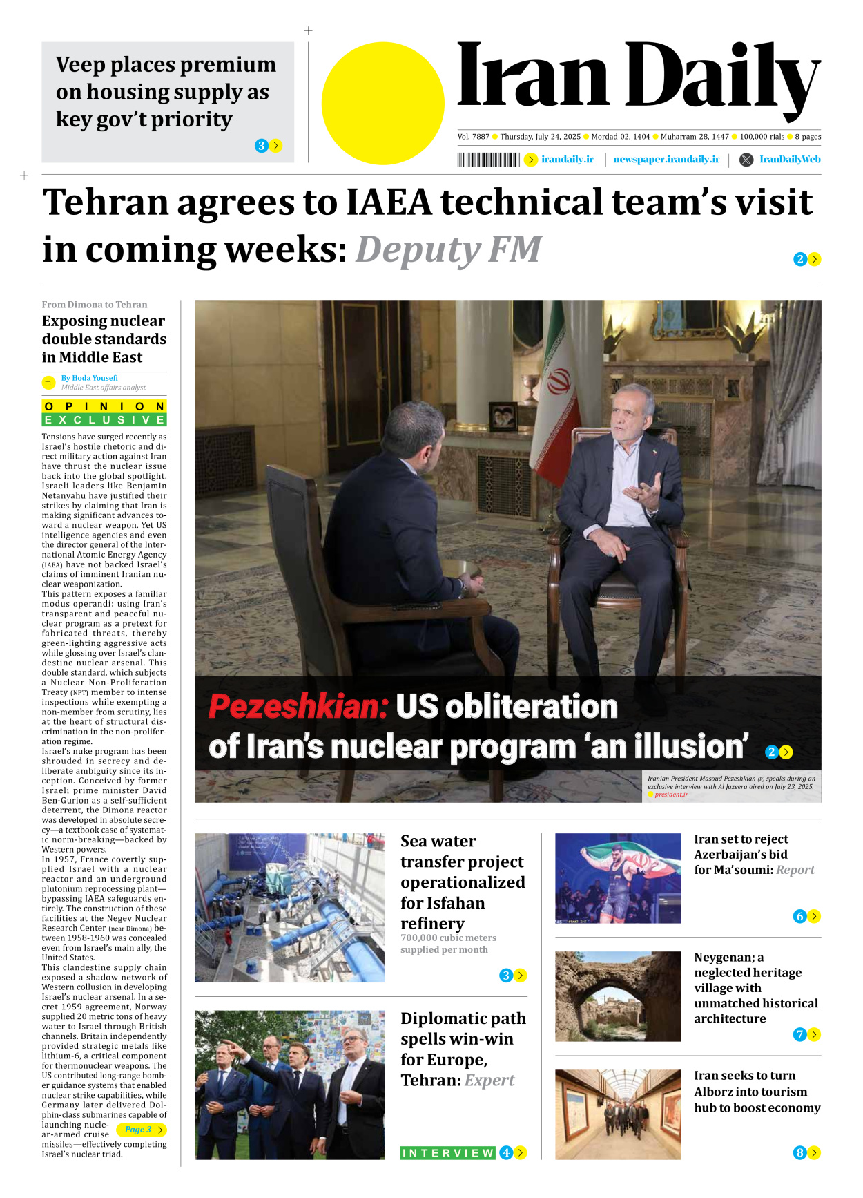 Iran Daily - Number Seven Thousand Eight Hundred and Eighty Seven - 24 July 2025