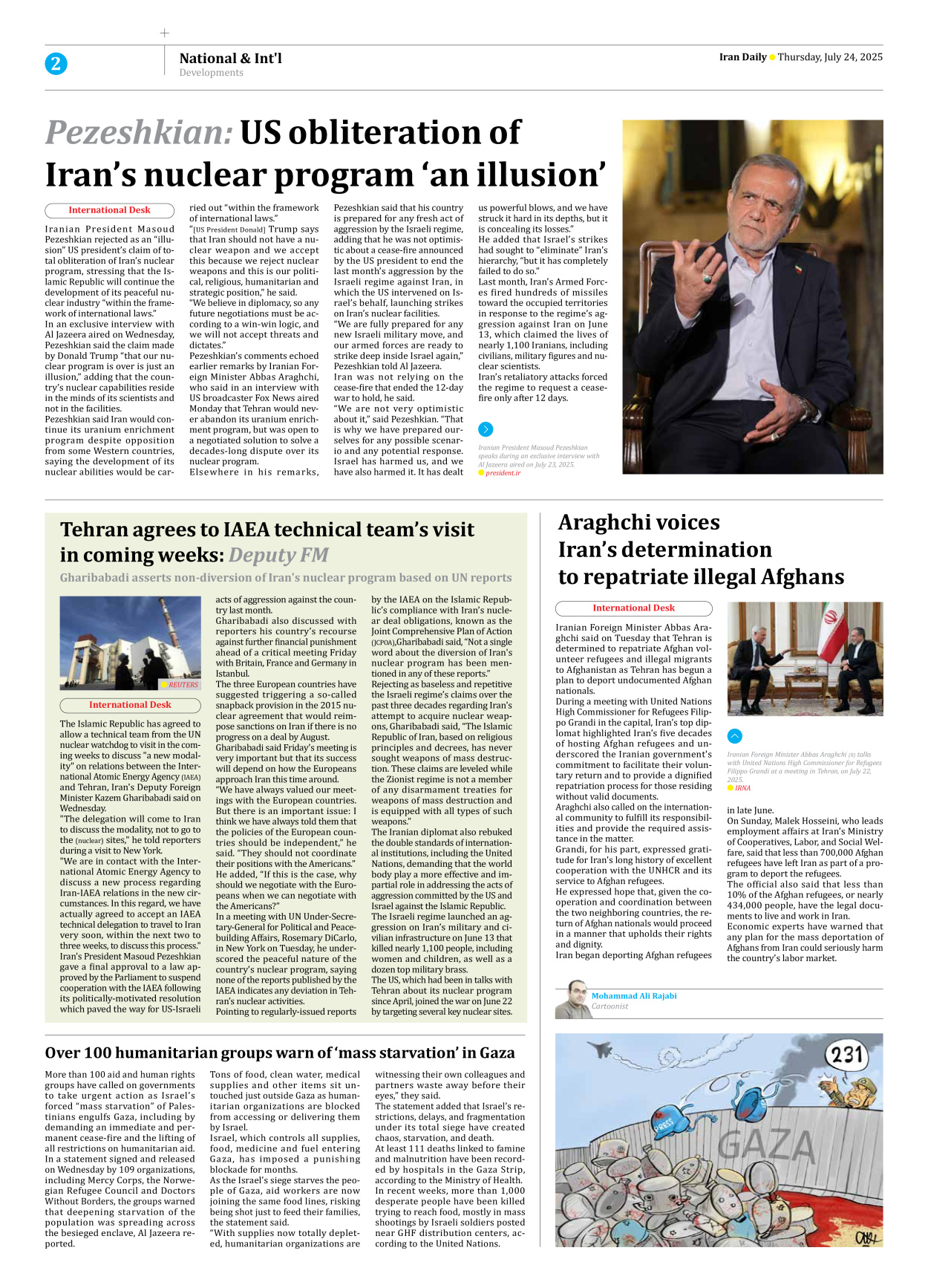 Iran Daily - Number Seven Thousand Eight Hundred and Eighty Seven - 24 July 2025 - Page 2