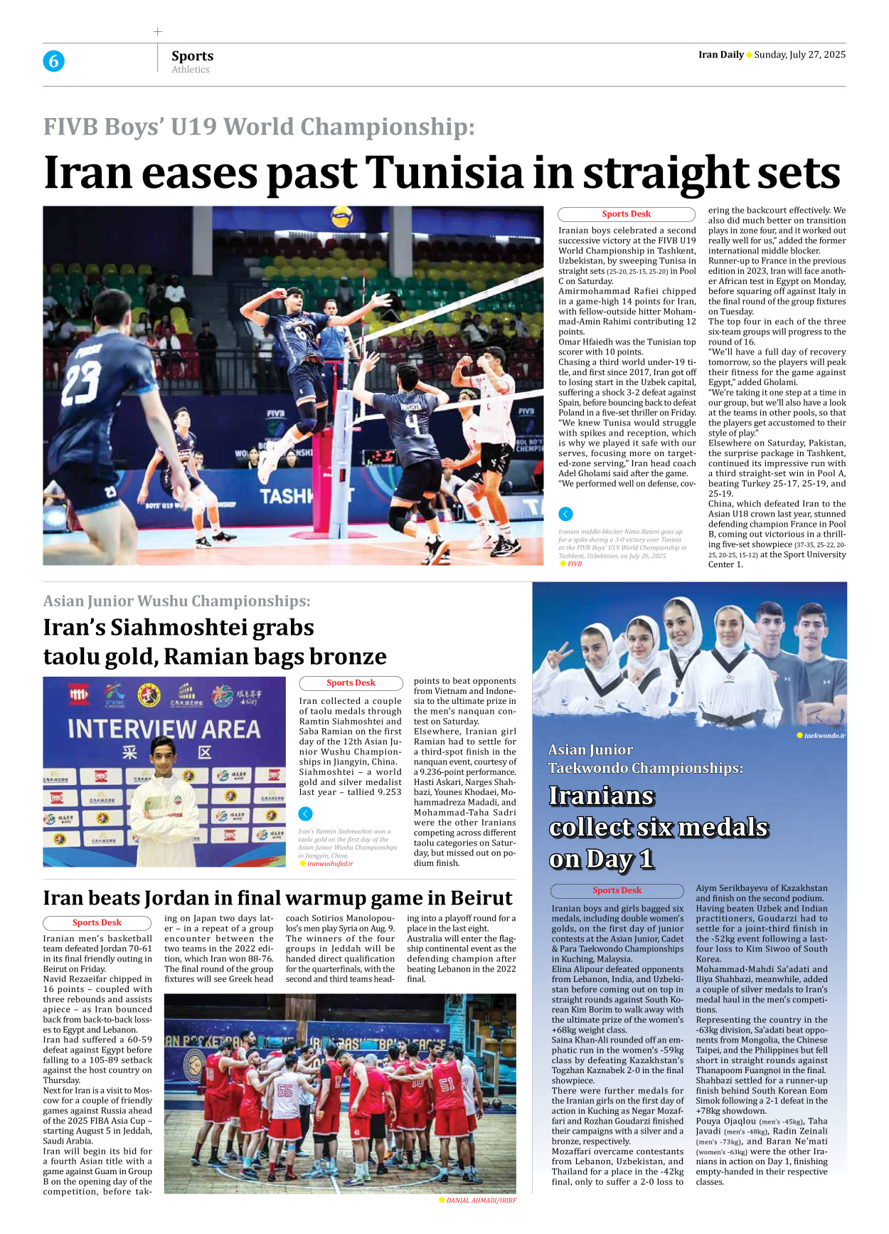 Iran Daily - Number Seven Thousand Eight Hundred and Eighty Nine - 27 July 2025 - Page 6