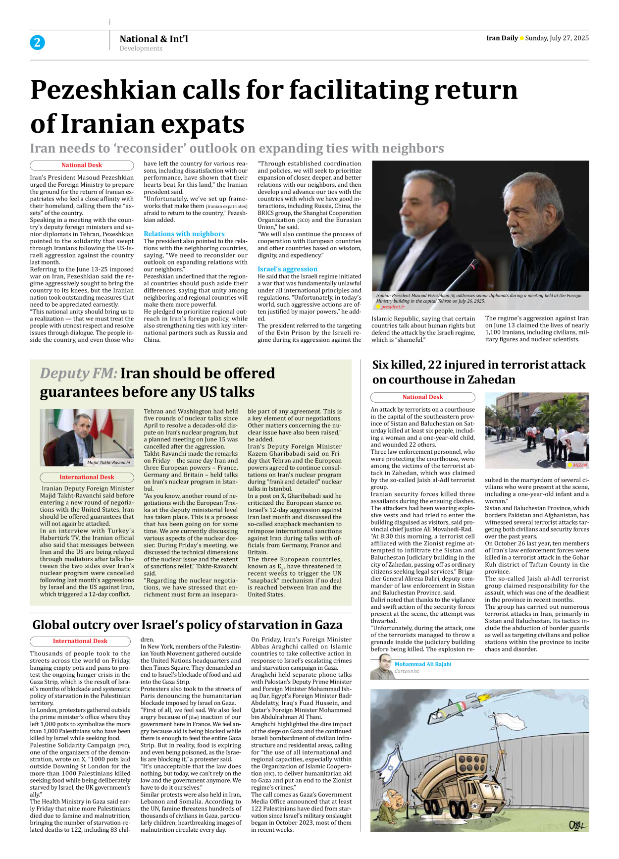 Iran Daily - Number Seven Thousand Eight Hundred and Eighty Nine - 27 July 2025 - Page 2