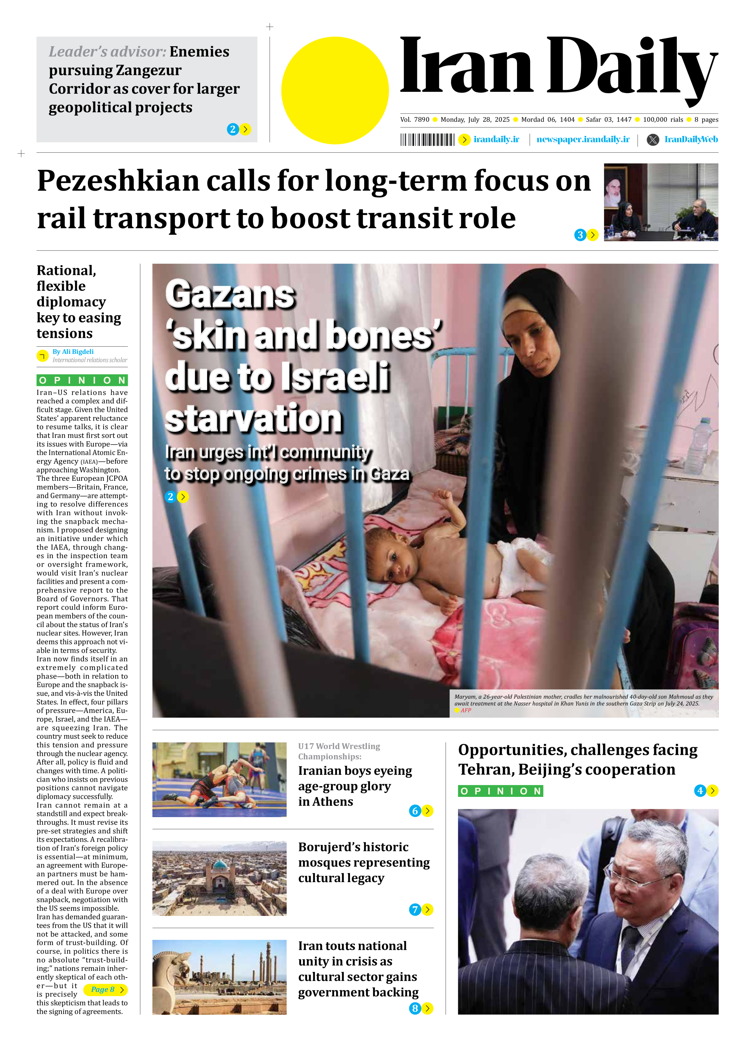Iran Daily - Number Seven Thousand Eight Hundred and Ninety - 28 July 2025 - Page 1