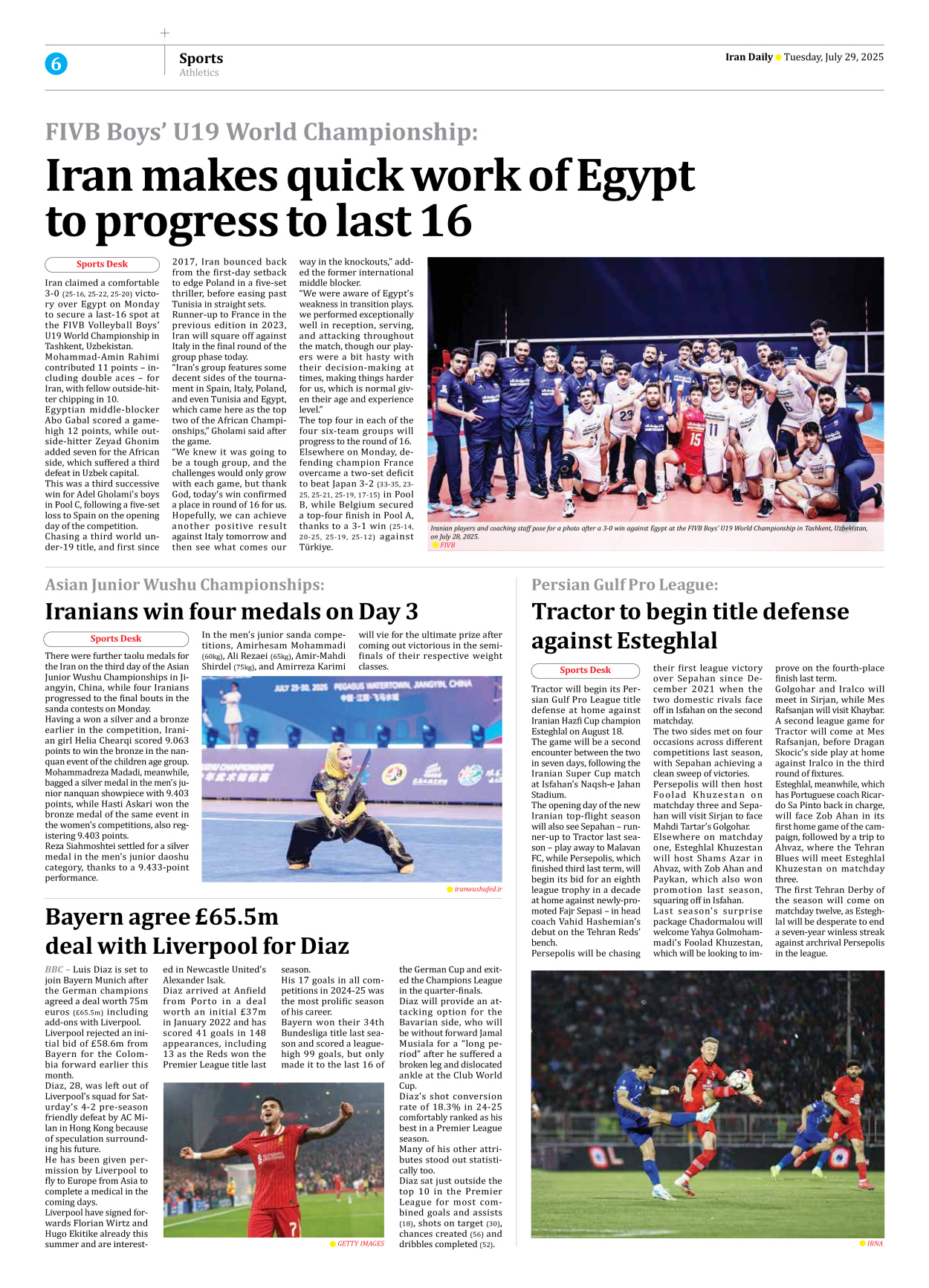 Iran Daily - Number Seven Thousand Eight Hundred and Ninety One - 29 July 2025 - Page 6