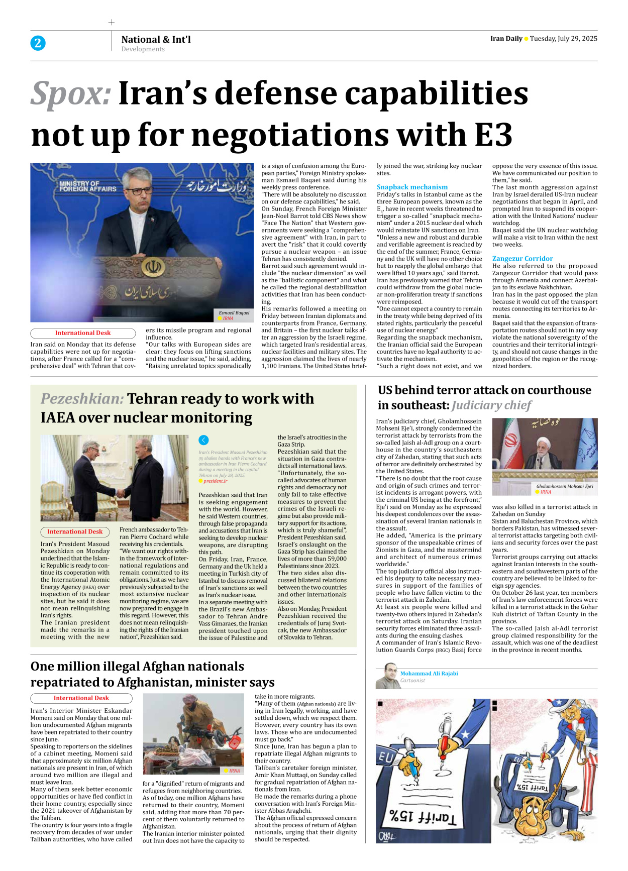 Iran Daily - Number Seven Thousand Eight Hundred and Ninety One - 29 July 2025 - Page 2