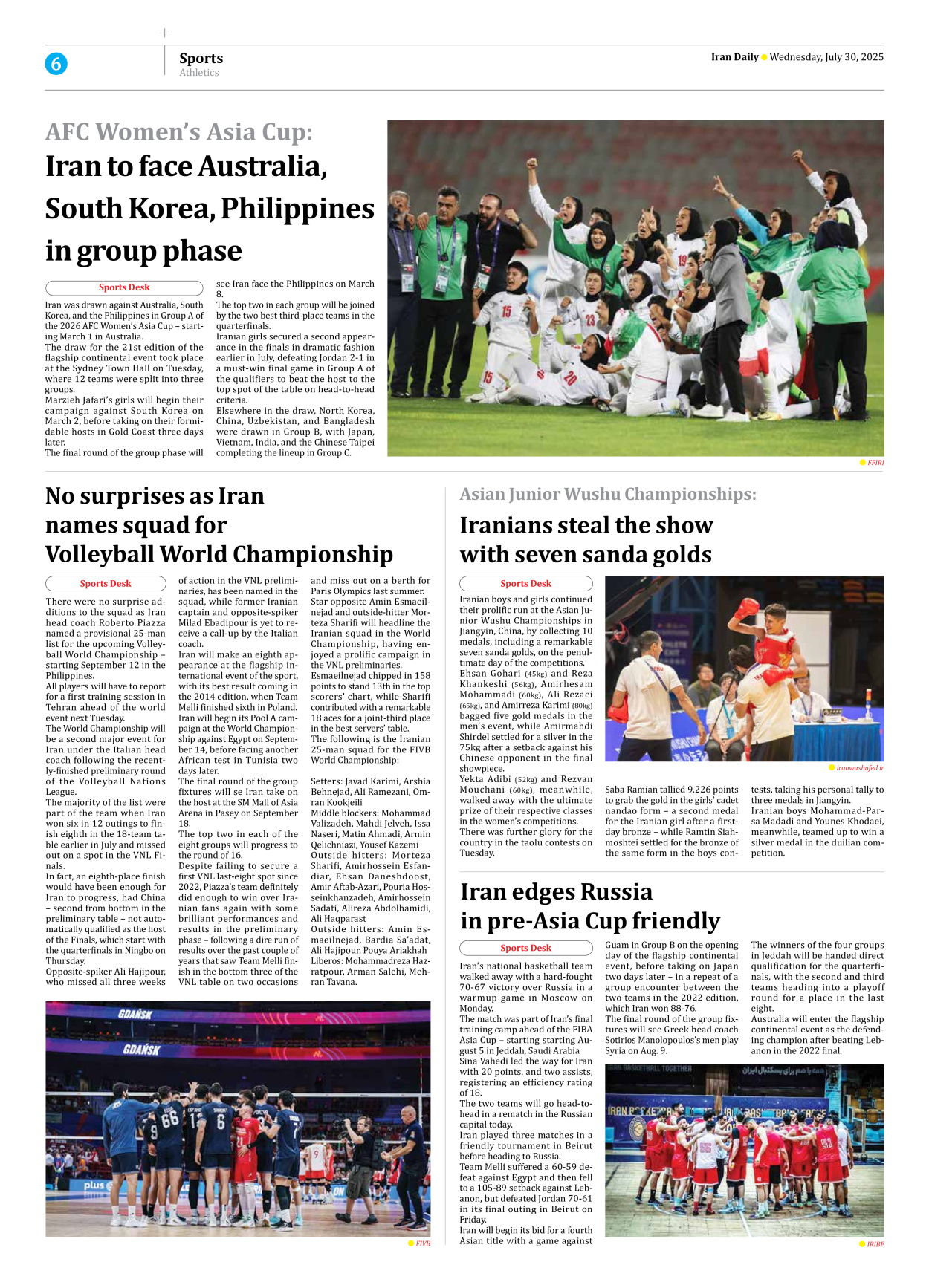 Iran Daily - Number Seven Thousand Eight Hundred and Ninety Two - 30 July 2025 - Page 6