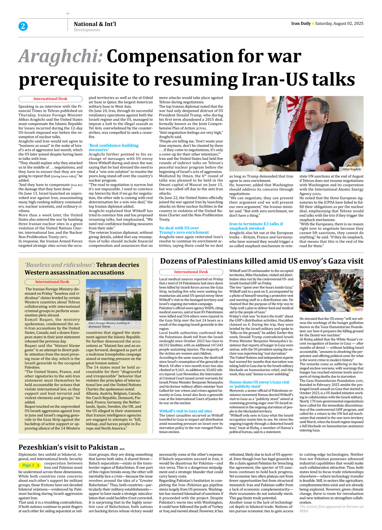 Iran Daily - Number Seven Thousand Eight Hundred and Ninety Four - 02 August 2025 - Page 2