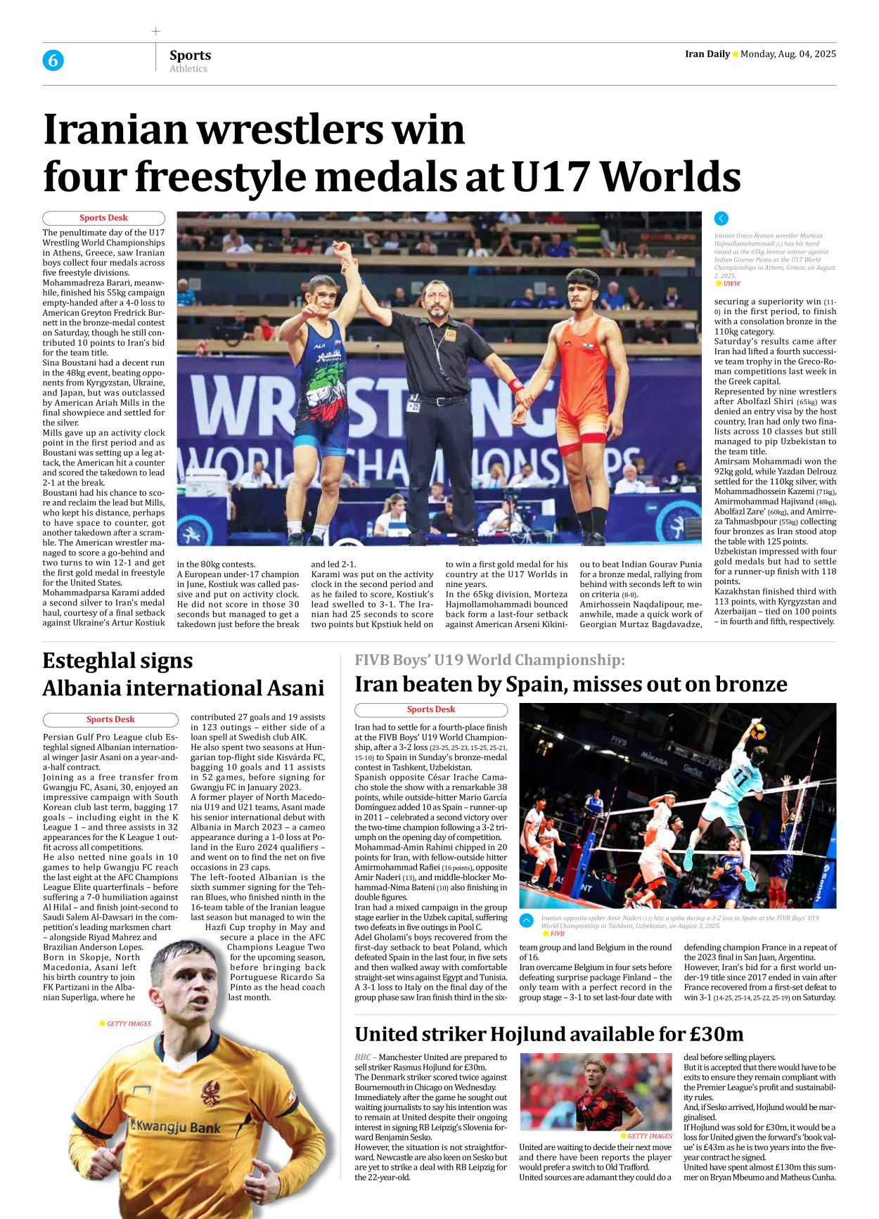 Iran Daily - Number Seven Thousand Eight Hundred and Ninety Six - 04 August 2025 - Page 6