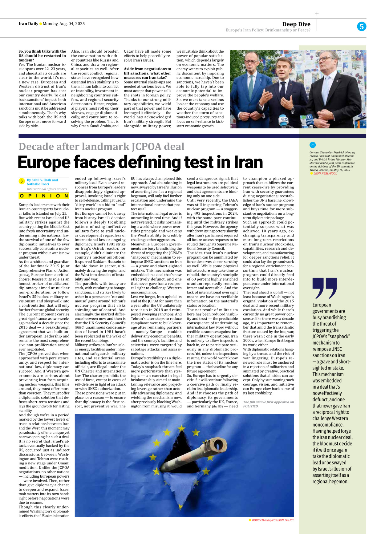 Iran Daily - Number Seven Thousand Eight Hundred and Ninety Six - 04 August 2025 - Page 5