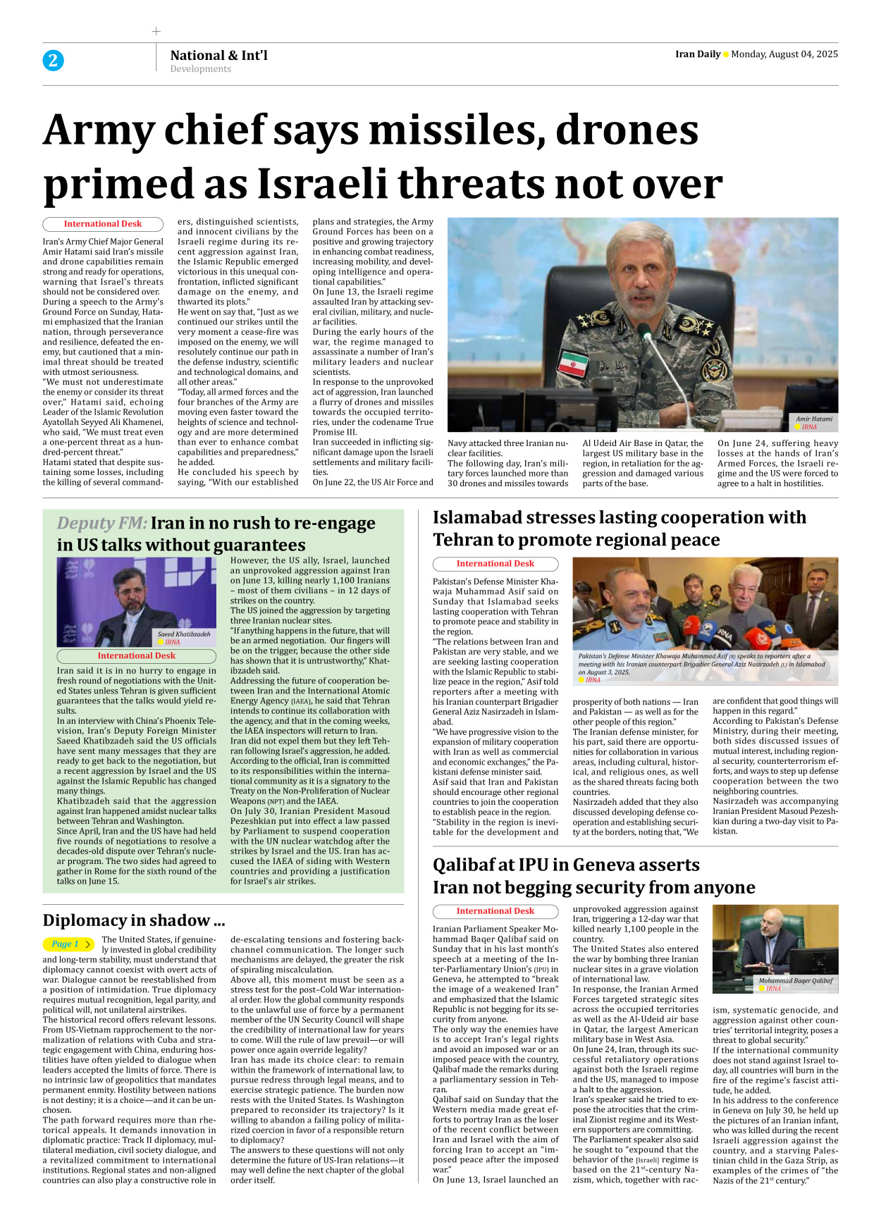 Iran Daily - Number Seven Thousand Eight Hundred and Ninety Six - 04 August 2025 - Page 2