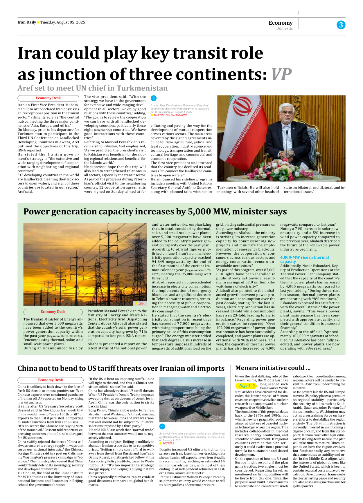 Iran Daily - Number Seven Thousand Eight Hundred and Ninety Seven - 05 August 2025 - Page 3