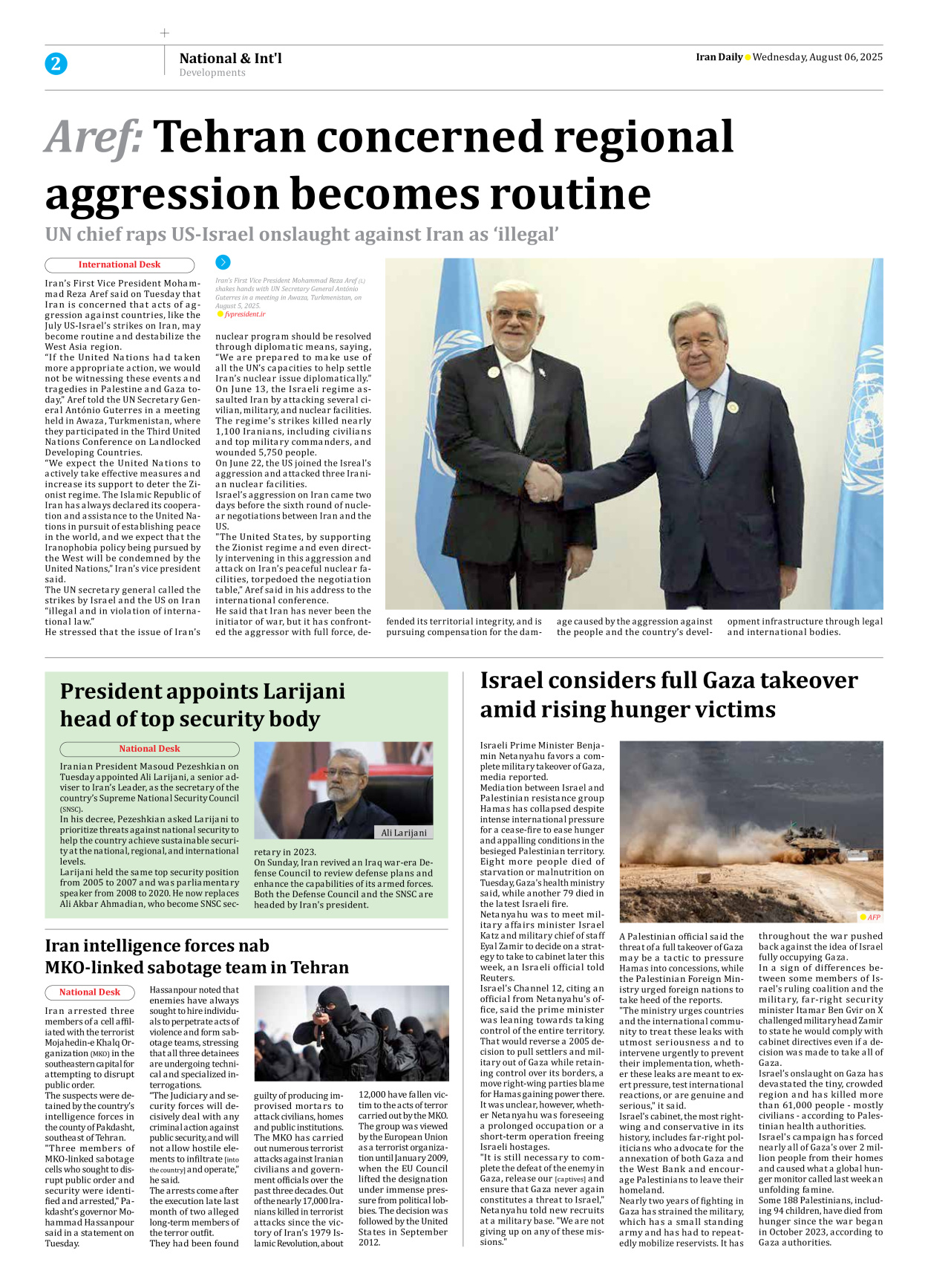 Iran Daily - Number Seven Thousand Eight Hundred and Ninety Eight - 06 August 2025 - Page 2