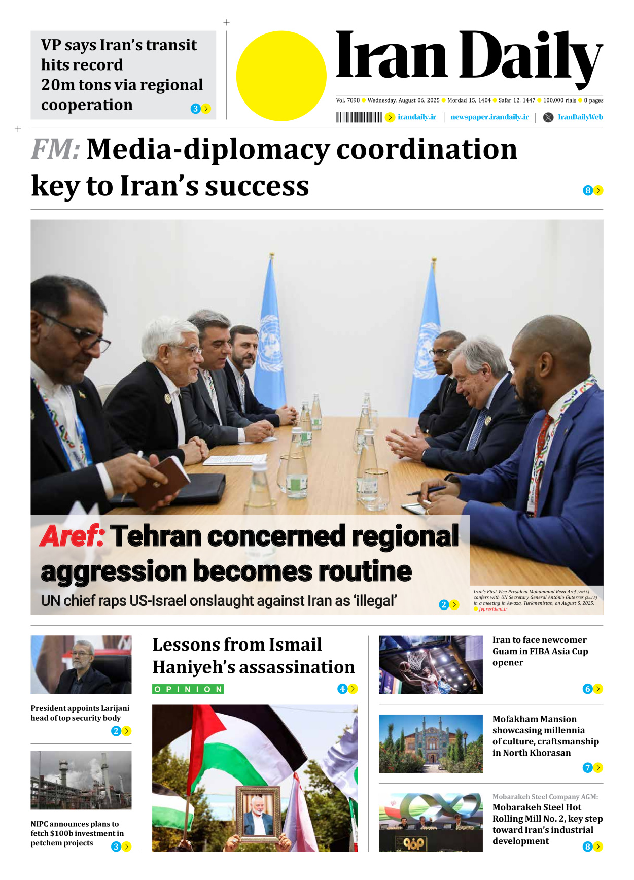 Iran Daily - Number Seven Thousand Eight Hundred and Ninety Eight - 06 August 2025