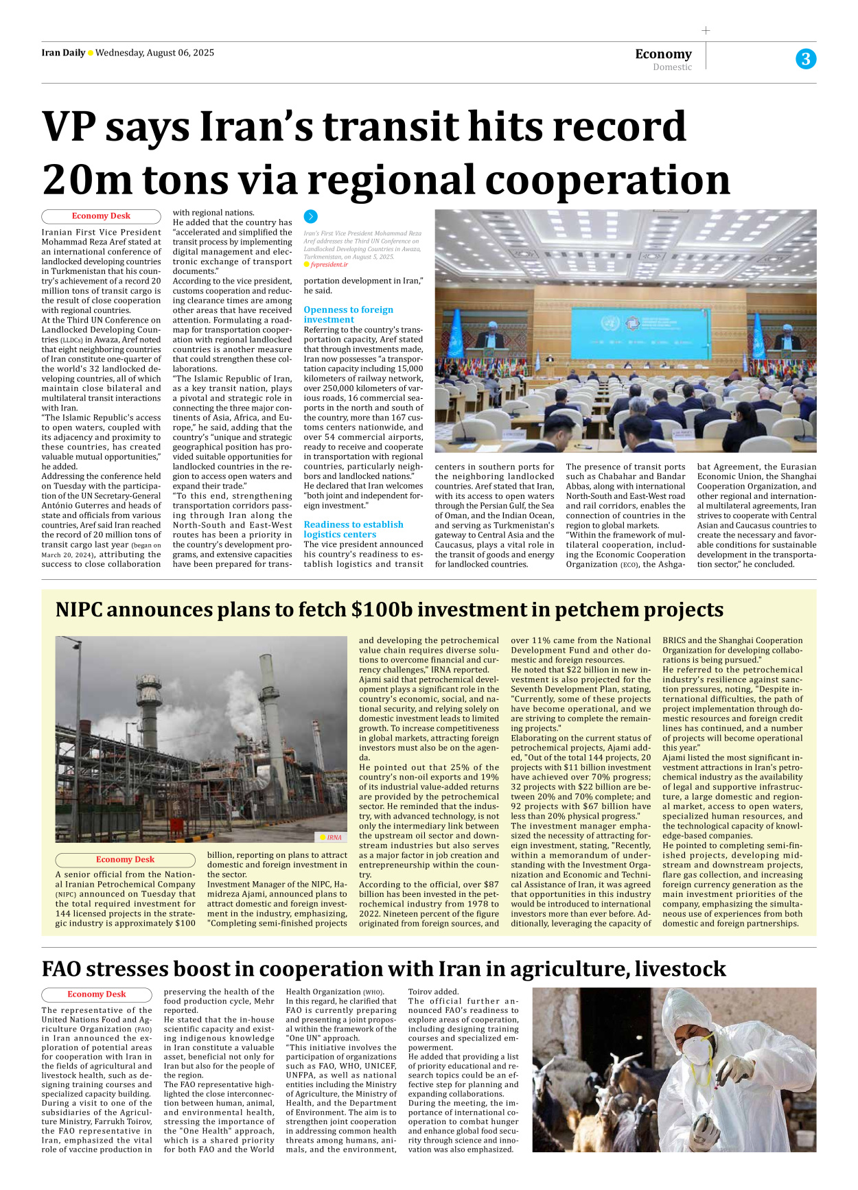 Iran Daily - Number Seven Thousand Eight Hundred and Ninety Eight - 06 August 2025 - Page 3