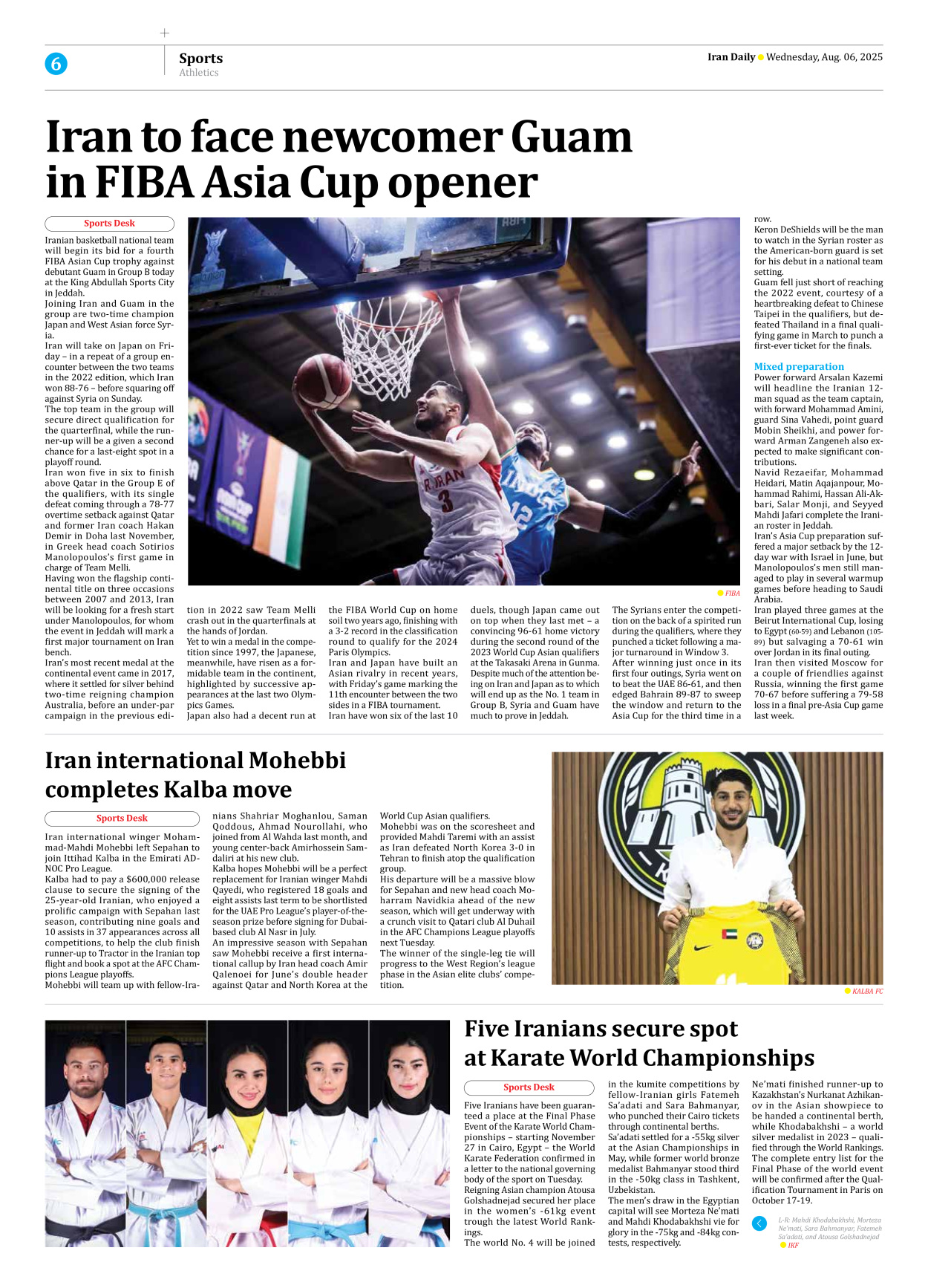 Iran Daily - Number Seven Thousand Eight Hundred and Ninety Eight - 06 August 2025 - Page 6