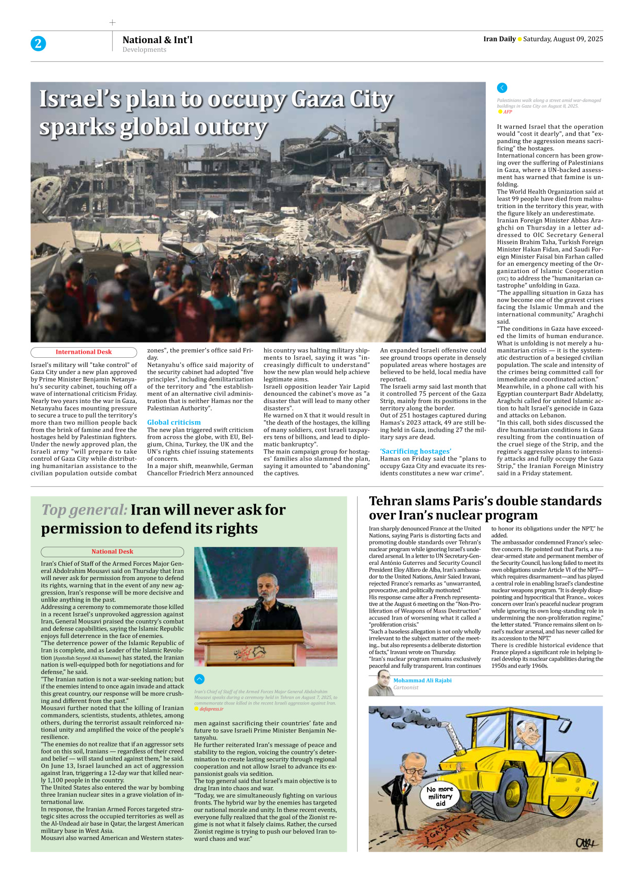 Iran Daily - Number Seven Thousand Nine Hundred - 09 August 2025 - Page 2