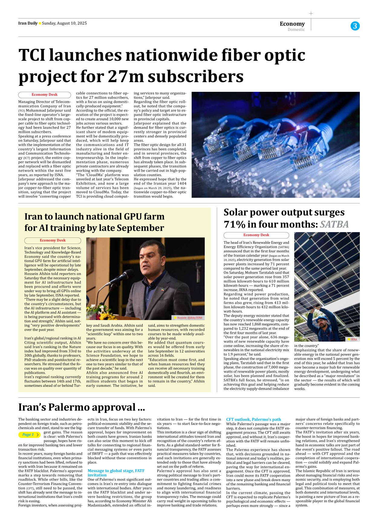 Iran Daily - Number Seven Thousand Nine Hundred and One - 10 August 2025 - Page 3