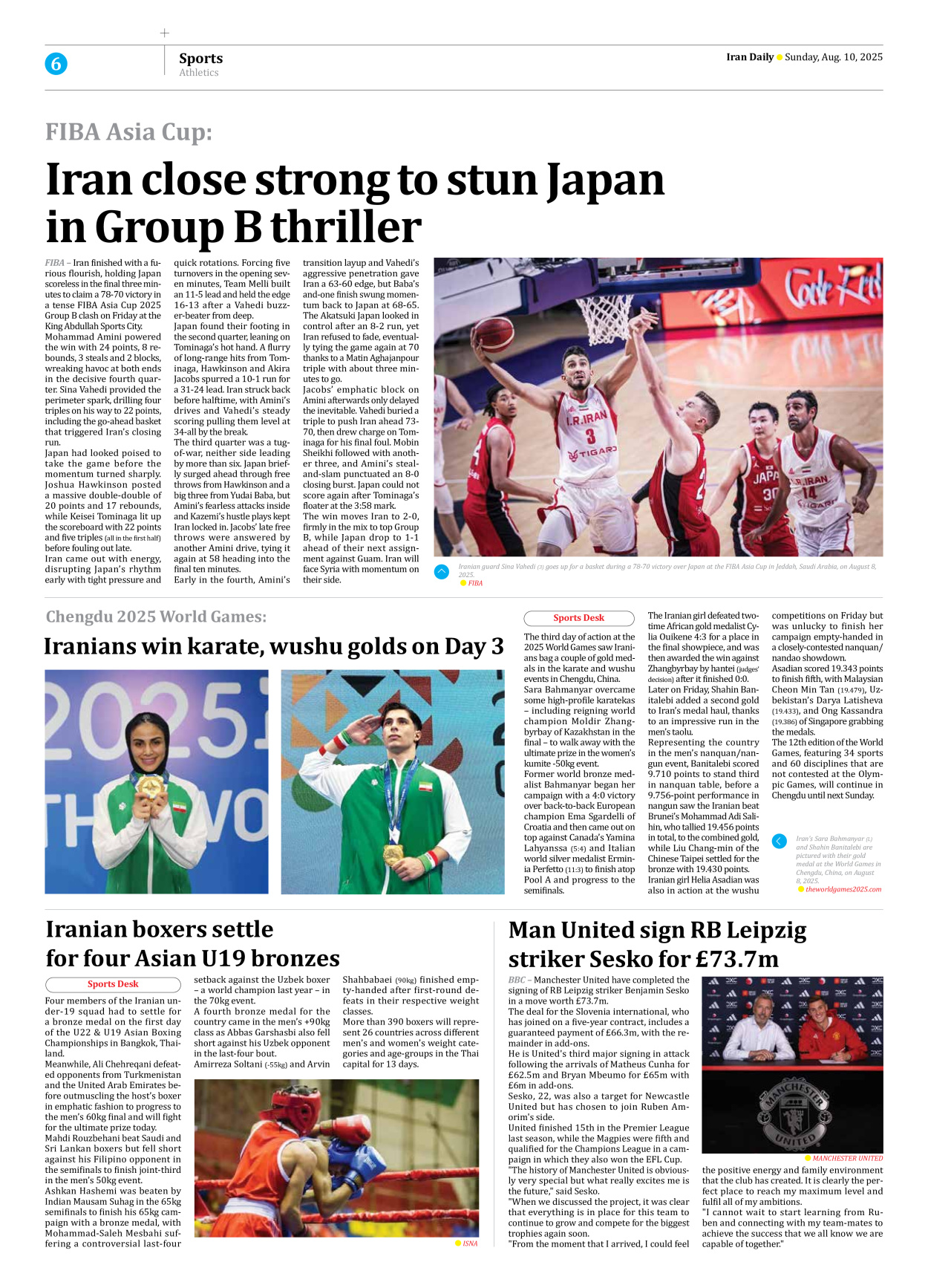 Iran Daily - Number Seven Thousand Nine Hundred and One - 10 August 2025 - Page 6