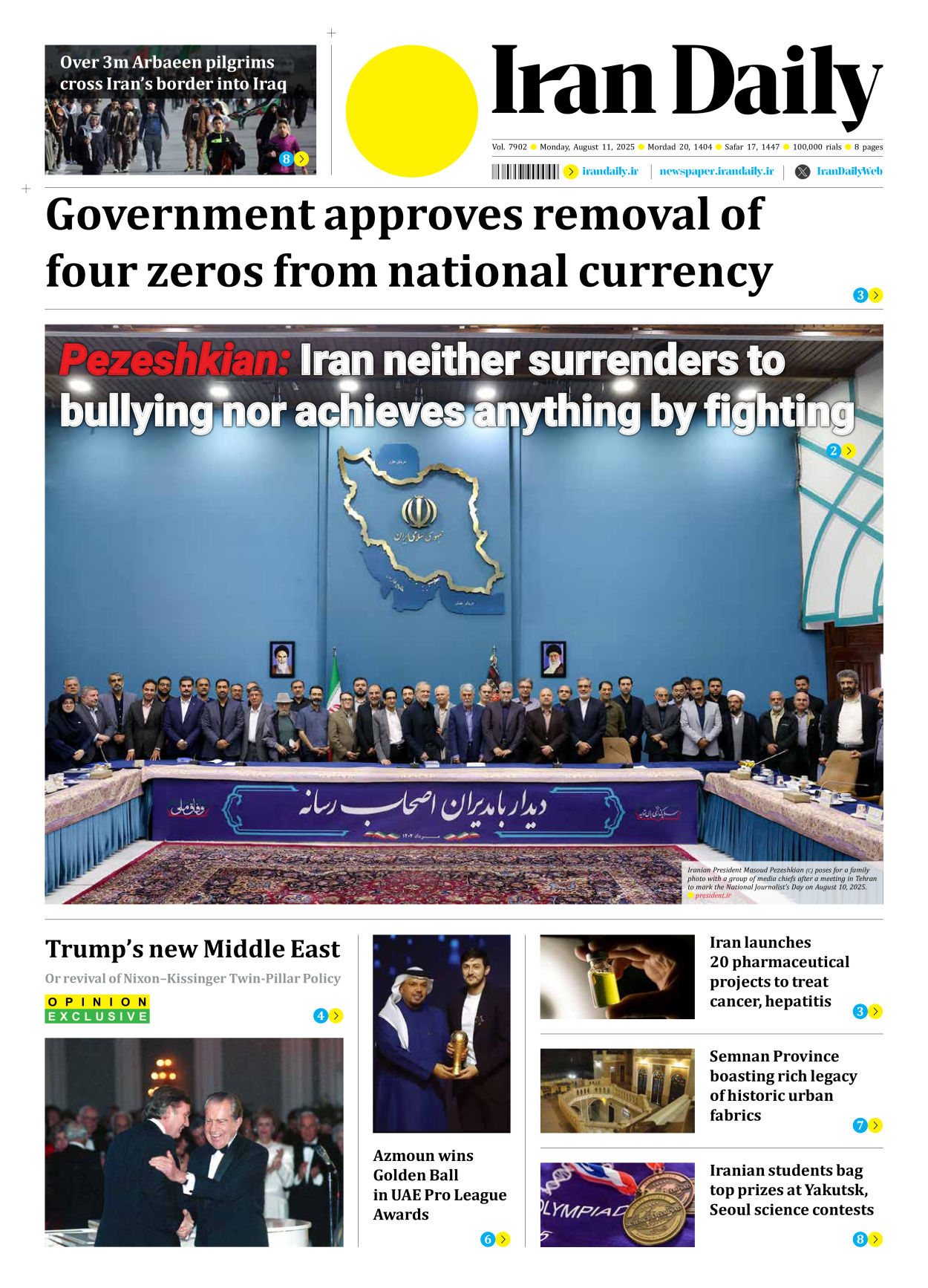 Iran Daily - Number Seven Thousand Nine Hundred and Two - 11 August 2025