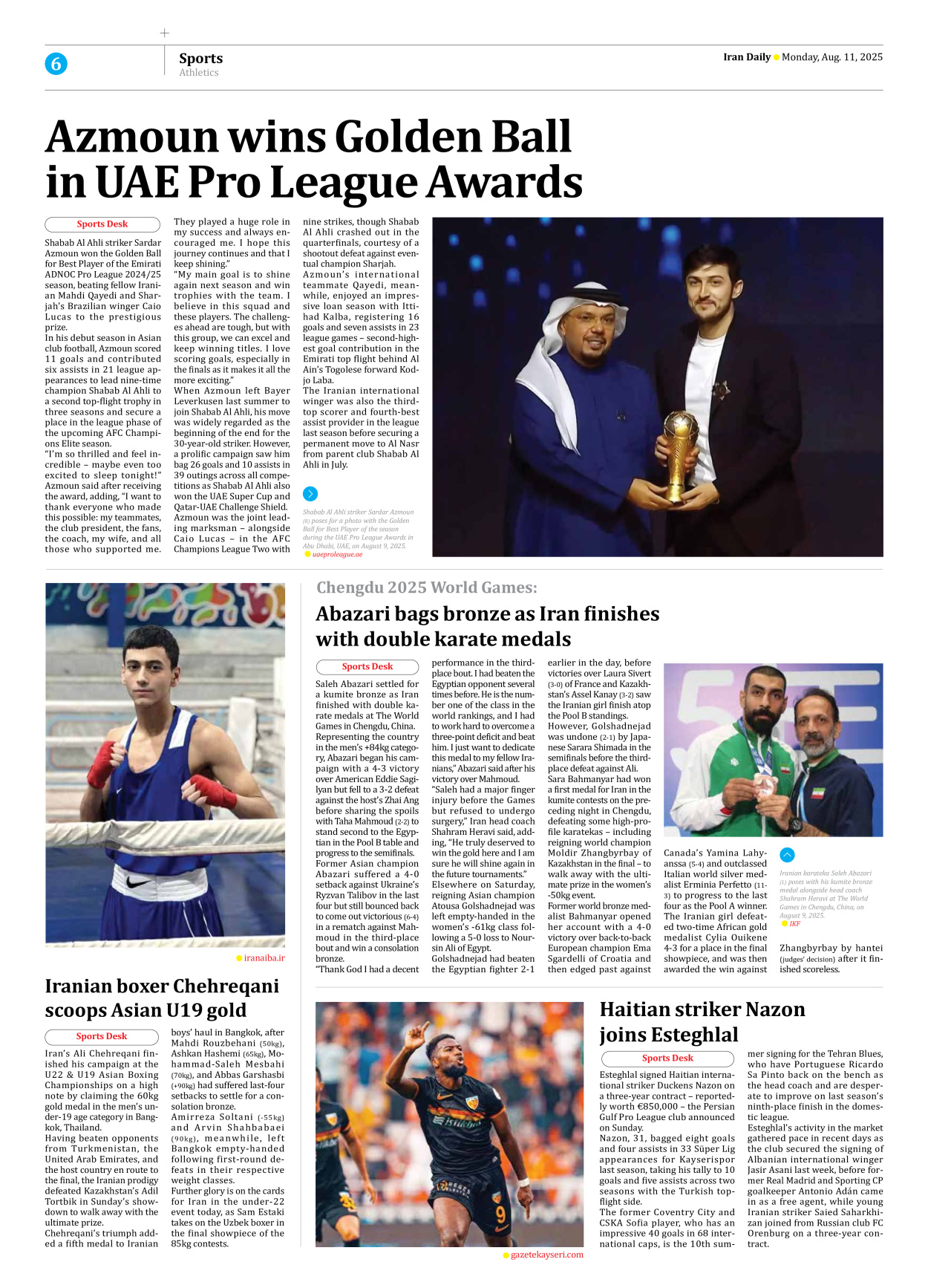 Iran Daily - Number Seven Thousand Nine Hundred and Two - 11 August 2025 - Page 6