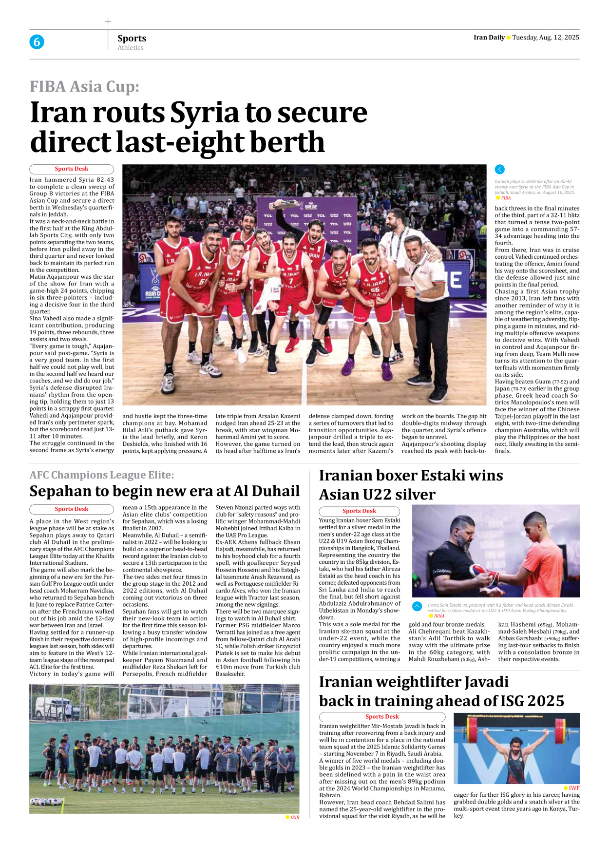 Iran Daily - Number Seven Thousand Nine Hundred and Three - 12 August 2025 - Page 6
