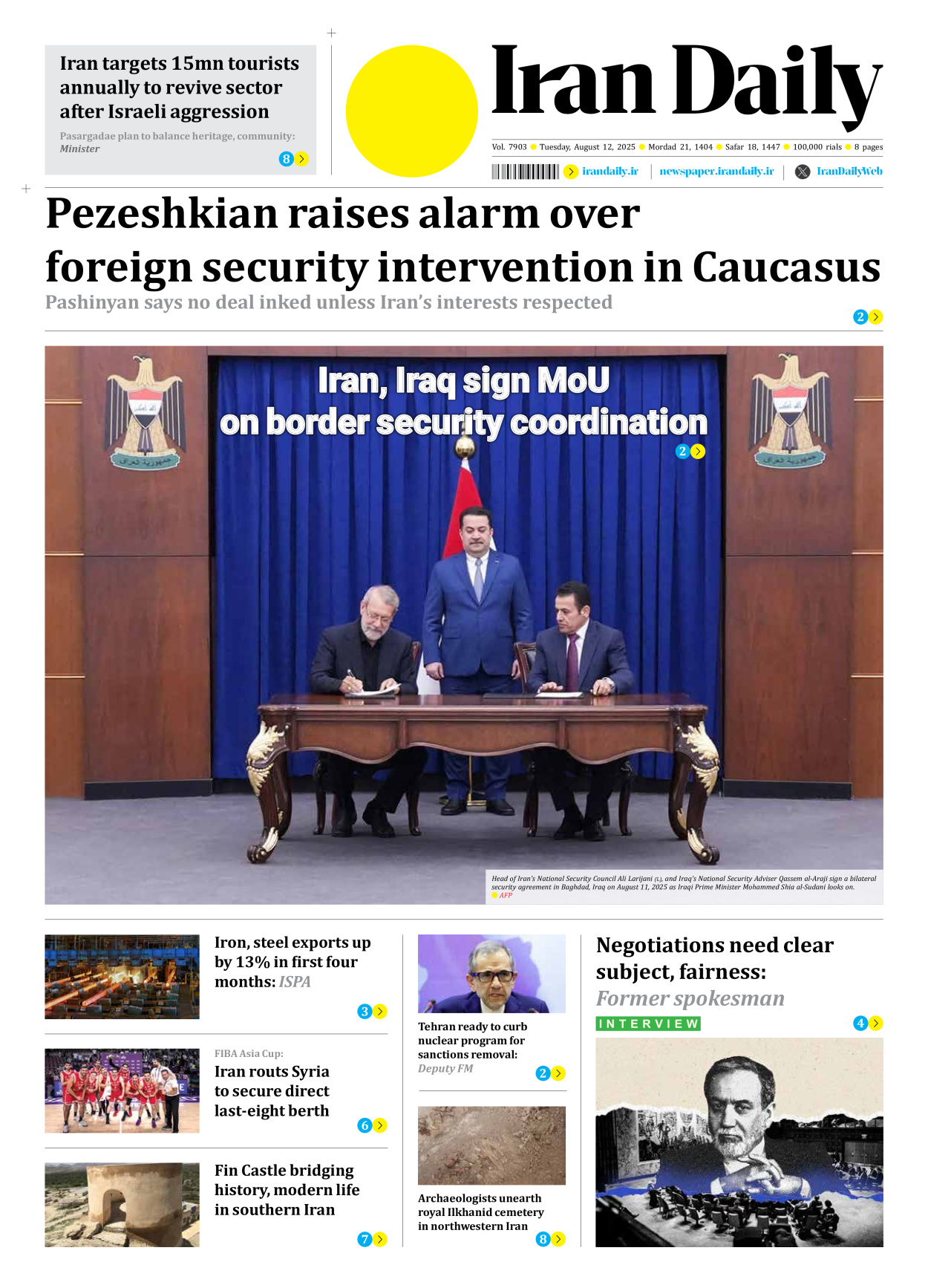 Iran Daily - Number Seven Thousand Nine Hundred and Three - 12 August 2025