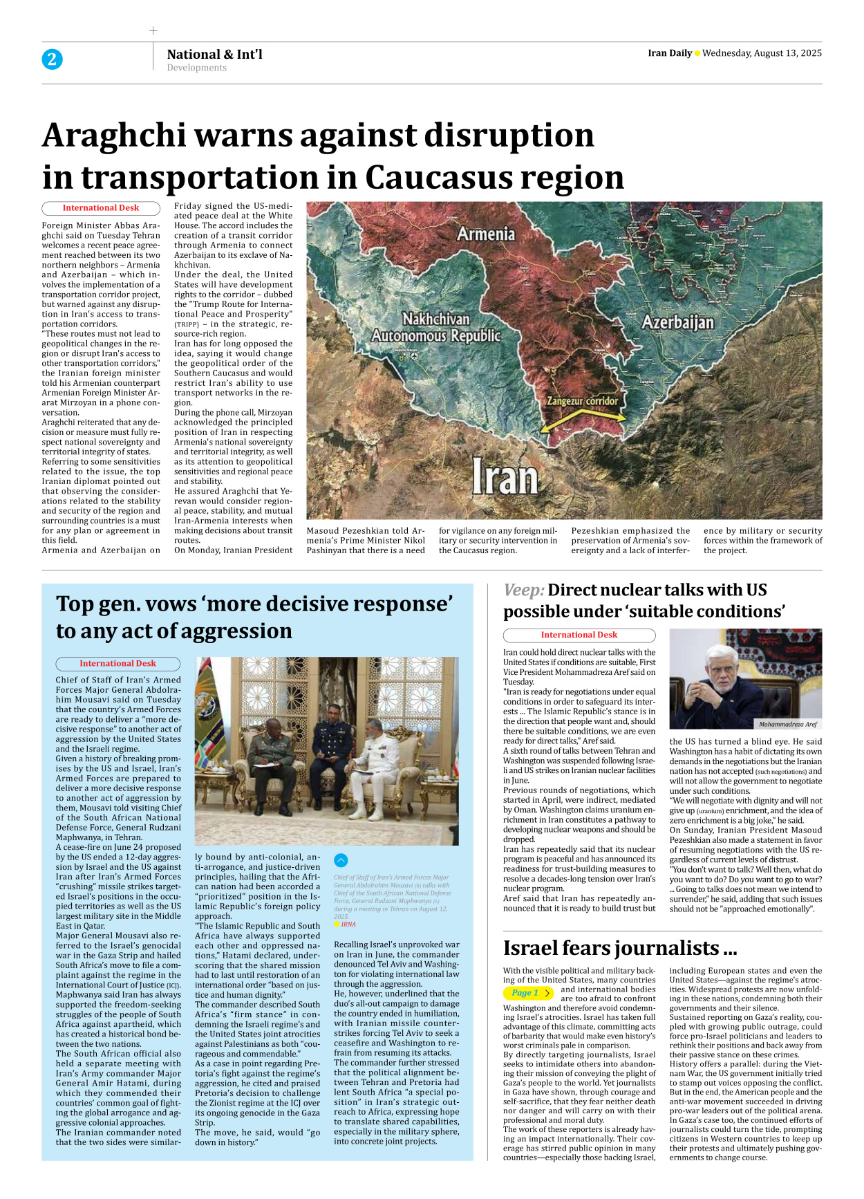 Iran Daily - Number Seven Thousand Nine Hundred and Four - 13 August 2025 - Page 2