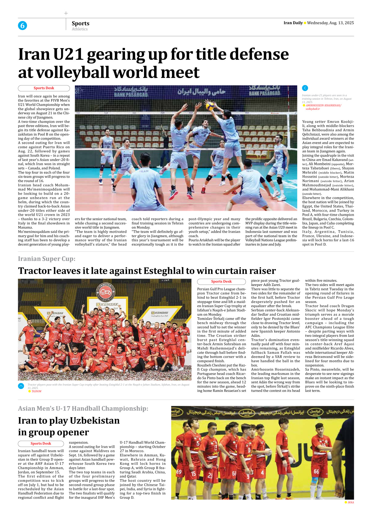 Iran Daily - Number Seven Thousand Nine Hundred and Four - 13 August 2025 - Page 6