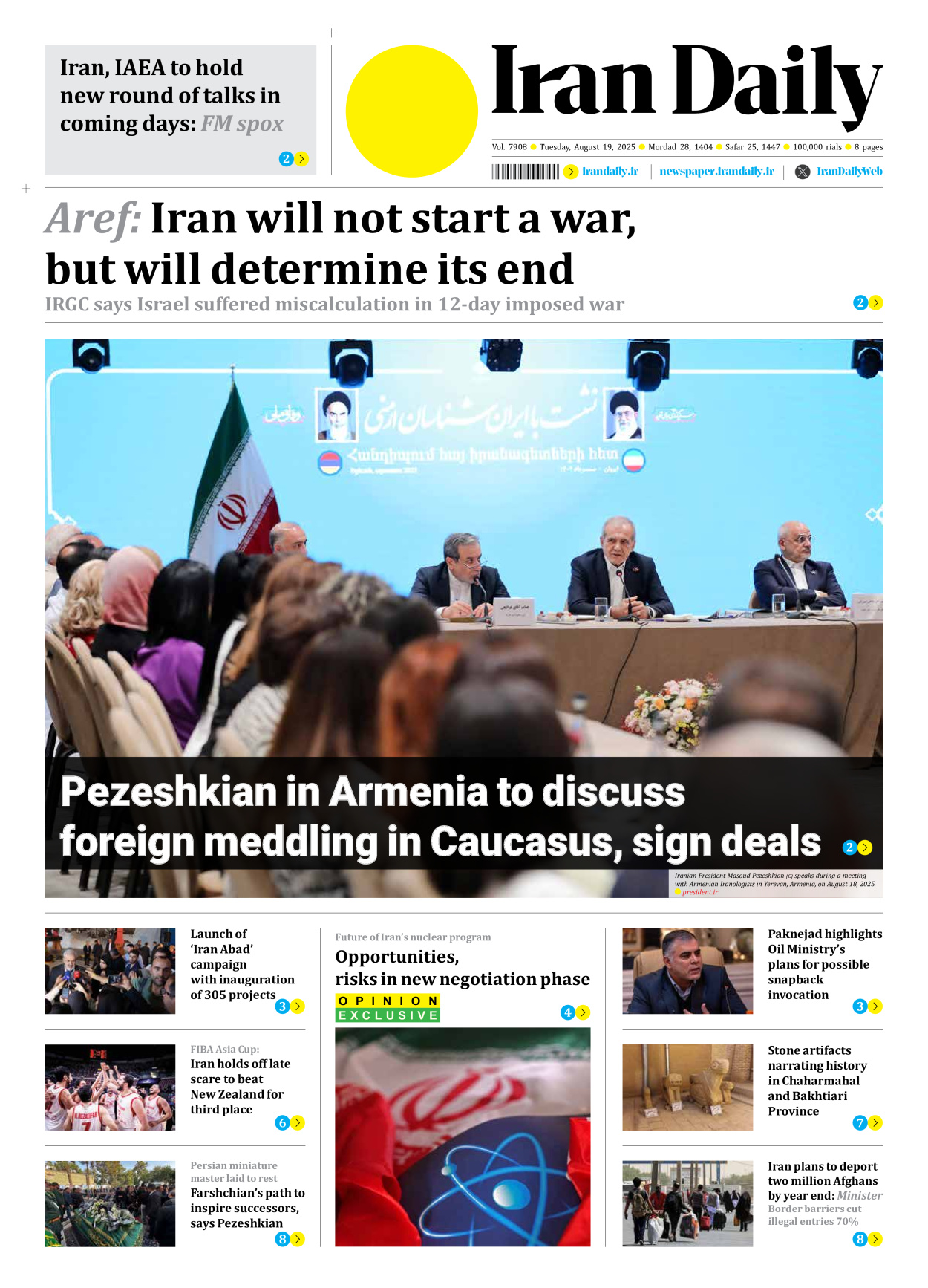 Iran Daily - Number Seven Thousand Nine Hundred and Eight - 19 August 2025