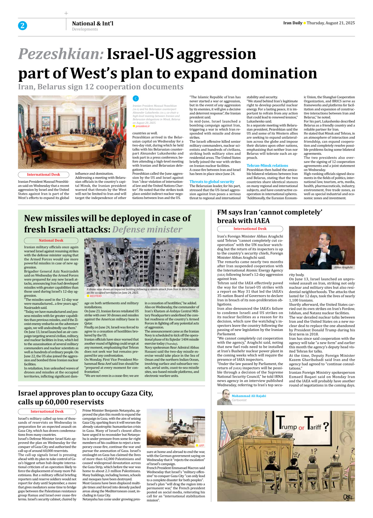 Iran Daily - Number Seven Thousand Nine Hundred and Ten - 21 August 2025 - Page 2
