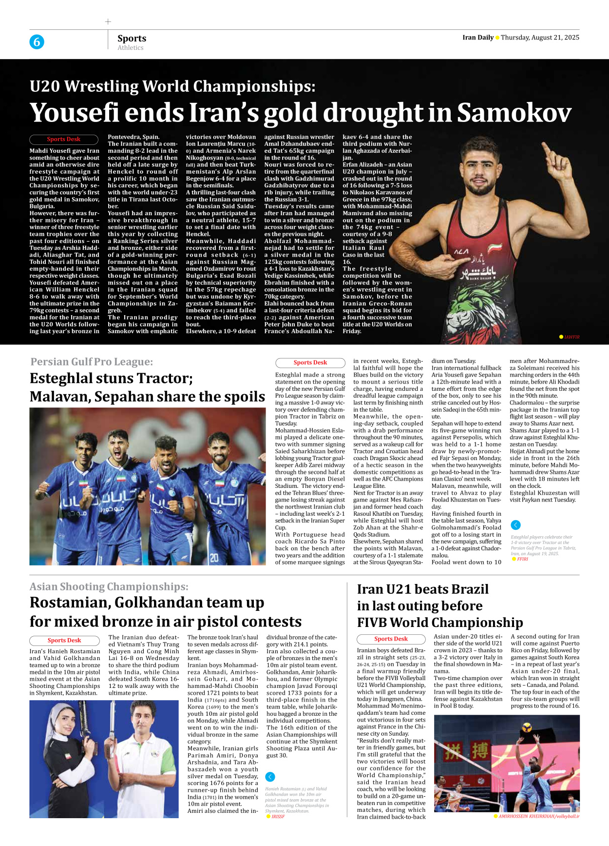 Iran Daily - Number Seven Thousand Nine Hundred and Ten - 21 August 2025 - Page 6
