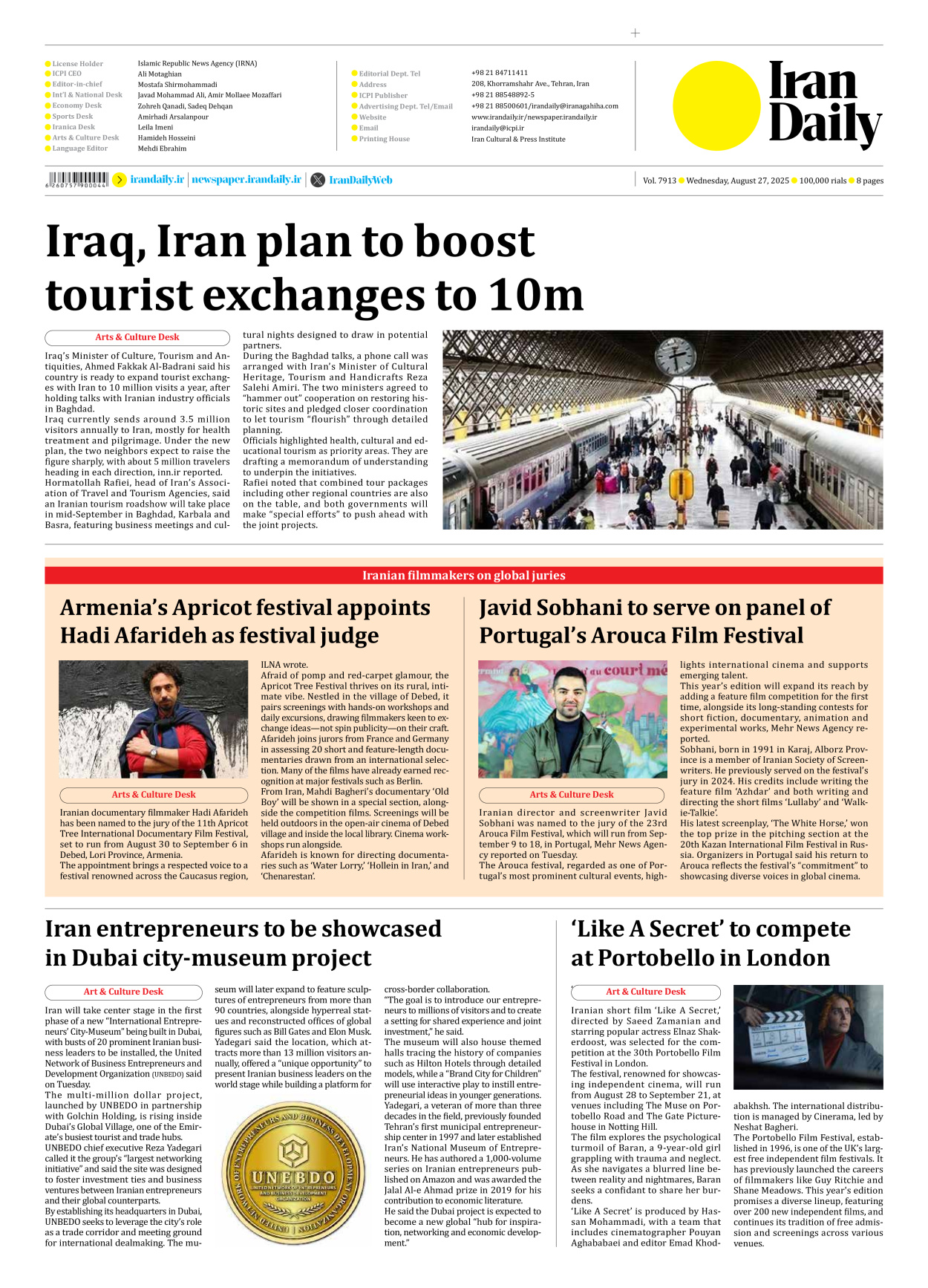 Iran Daily - Number Seven Thousand Nine Hundred and Thirteen - 27 August 2025 - Page 8