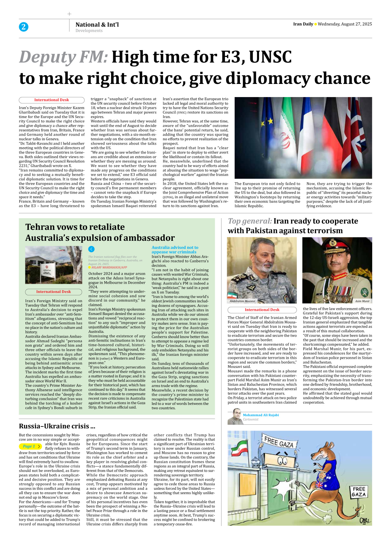 Iran Daily - Number Seven Thousand Nine Hundred and Thirteen - 27 August 2025 - Page 2