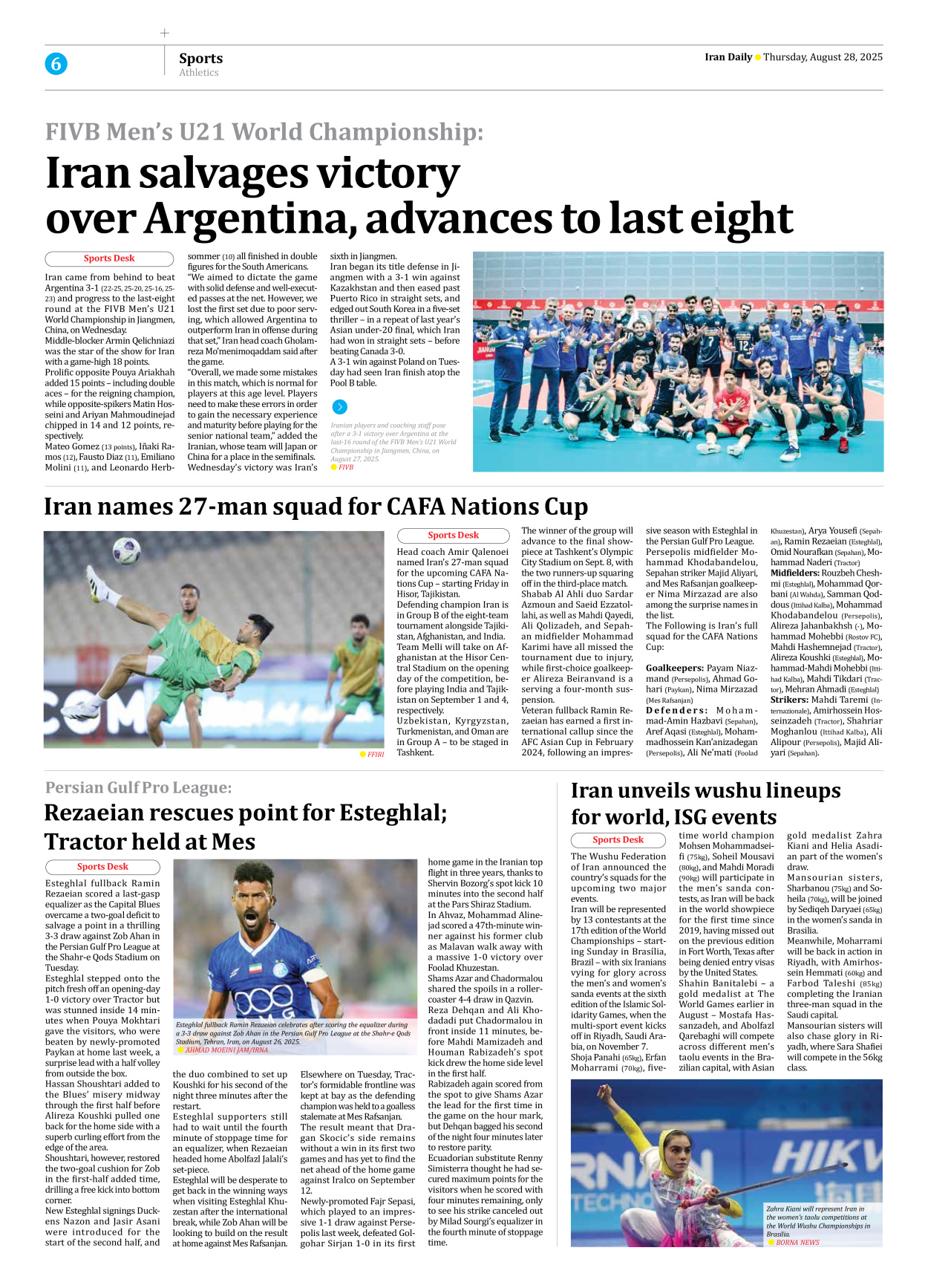 Iran Daily - Number Seven Thousand Nine Hundred and Fourteen - 28 August 2025 - Page 6