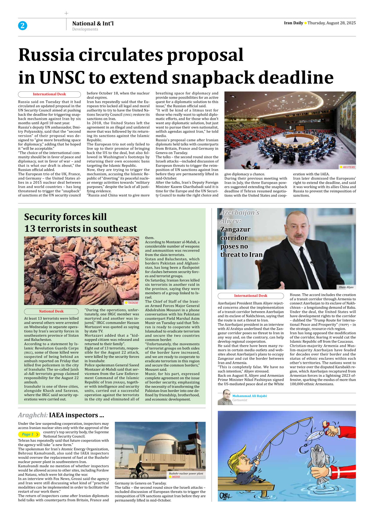 Iran Daily - Number Seven Thousand Nine Hundred and Fourteen - 28 August 2025 - Page 2
