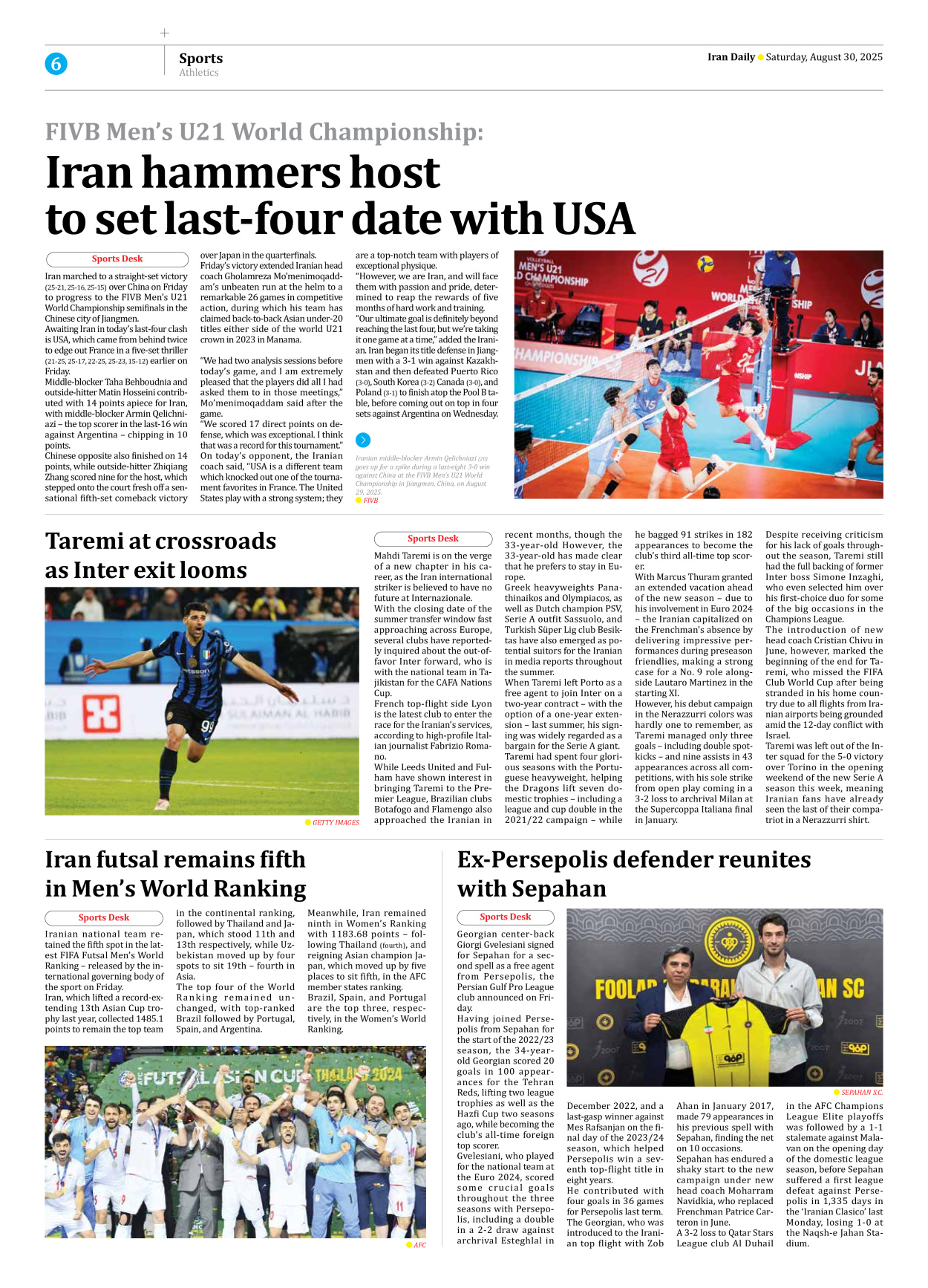 Iran Daily - Number Seven Thousand Nine Hundred and Fifteen - 30 August 2025 - Page 6