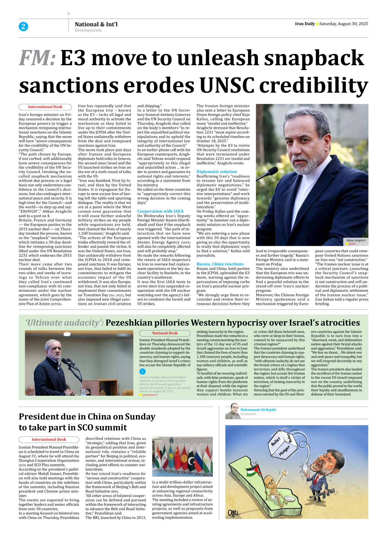 Iran Daily - Number Seven Thousand Nine Hundred and Fifteen - 30 August 2025 - Page 2