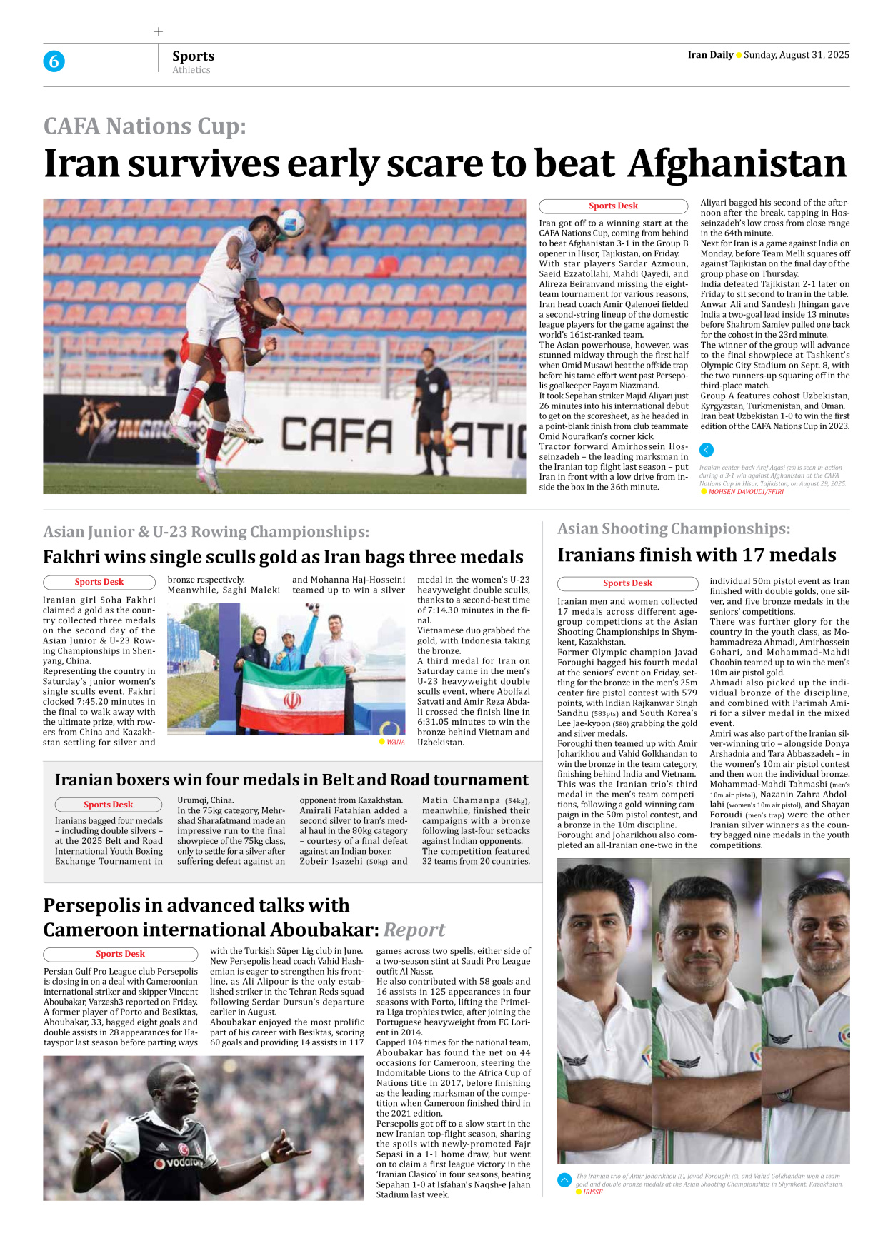 Iran Daily - Number Seven Thousand Nine Hundred and Sixteen - 31 August 2025 - Page 6