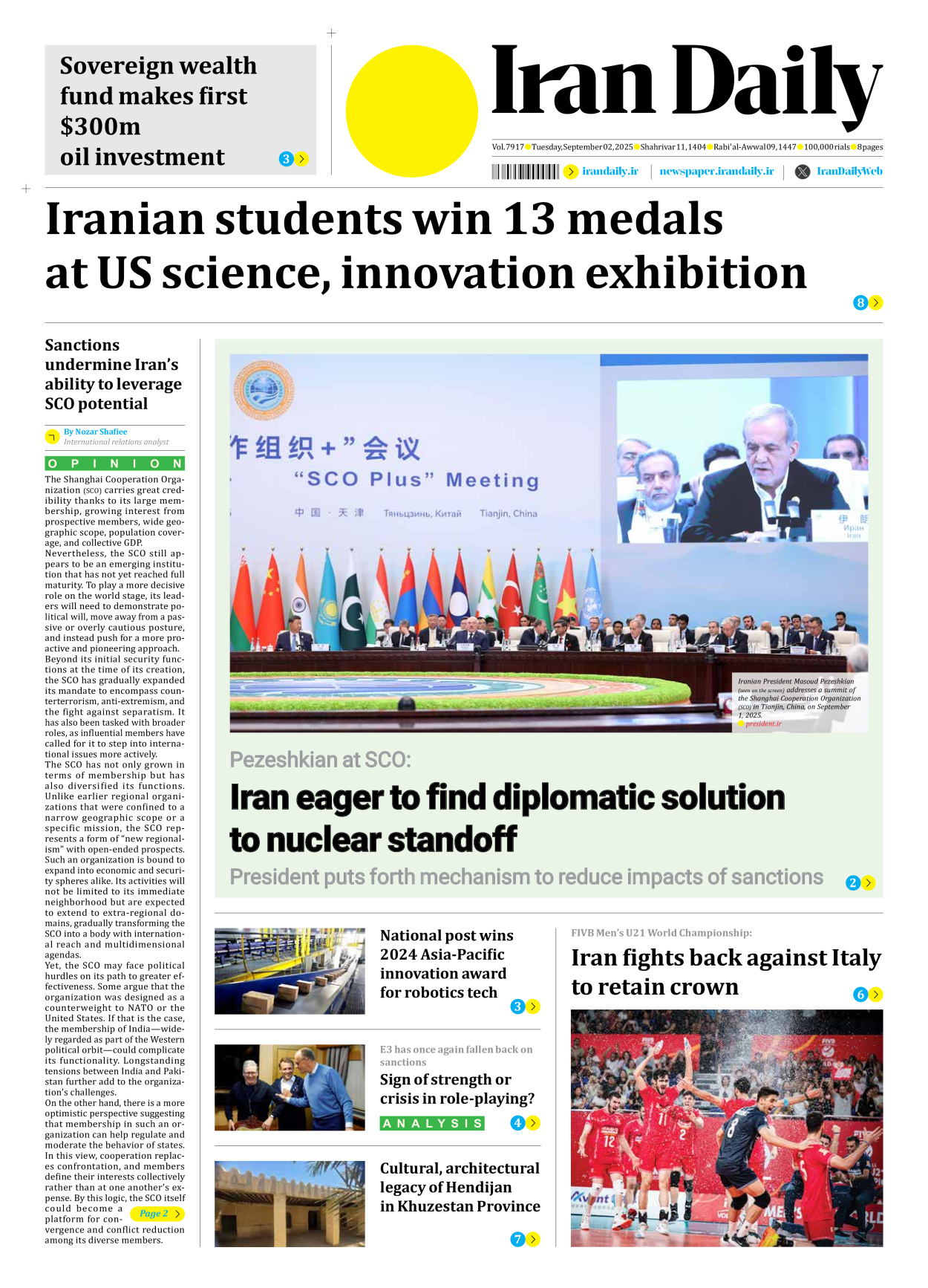Iran Daily - Number Seven Thousand Nine Hundred and Seventeen - 02 September 2025
