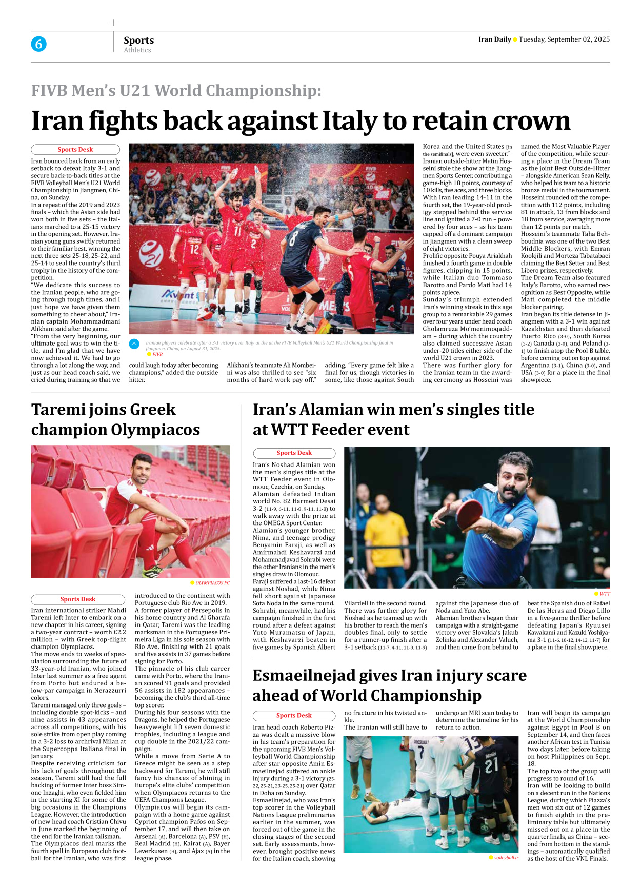 Iran Daily - Number Seven Thousand Nine Hundred and Seventeen - 02 September 2025 - Page 6