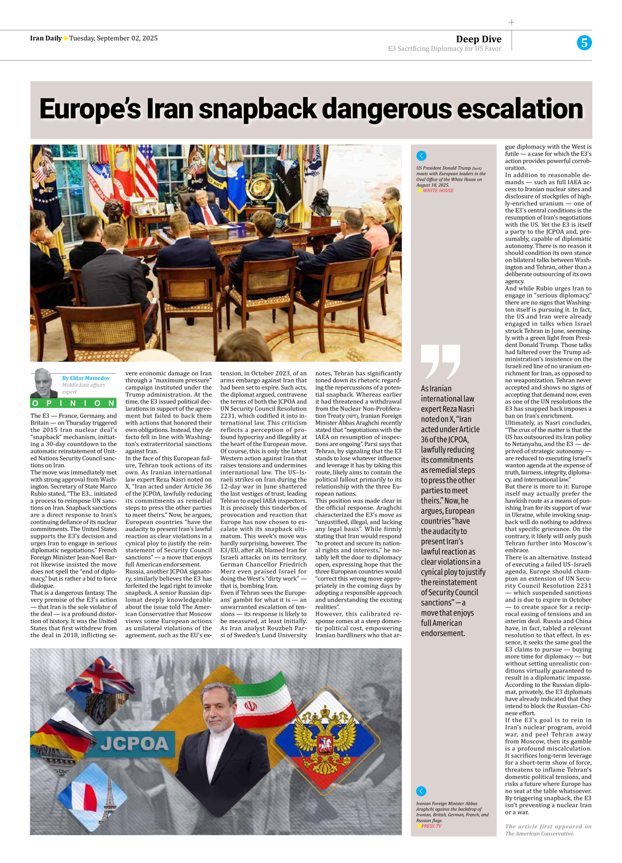 Iran Daily - Number Seven Thousand Nine Hundred and Seventeen - 02 September 2025 - Page 5