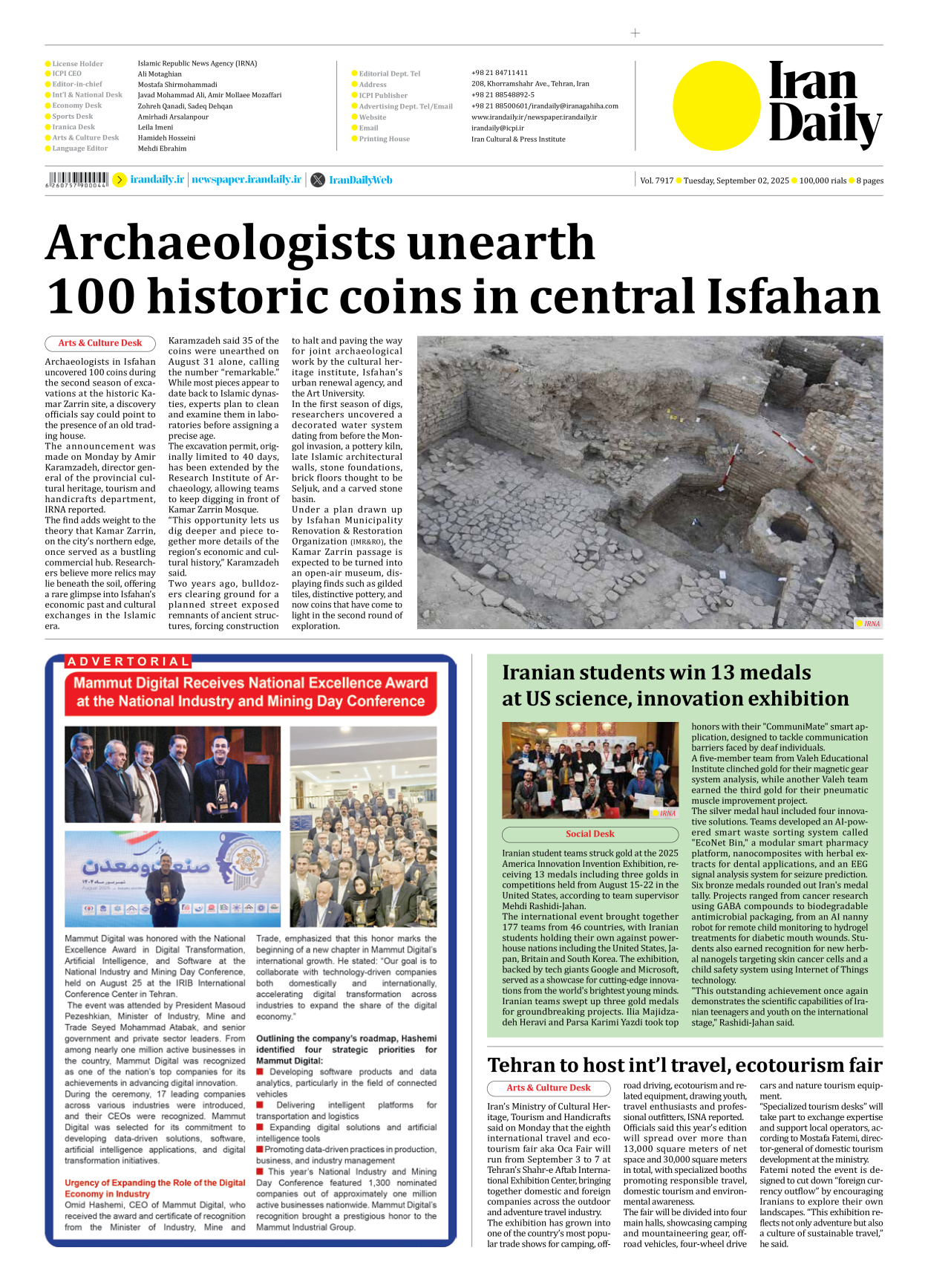 Iran Daily - Number Seven Thousand Nine Hundred and Seventeen - 02 September 2025 - Page 8